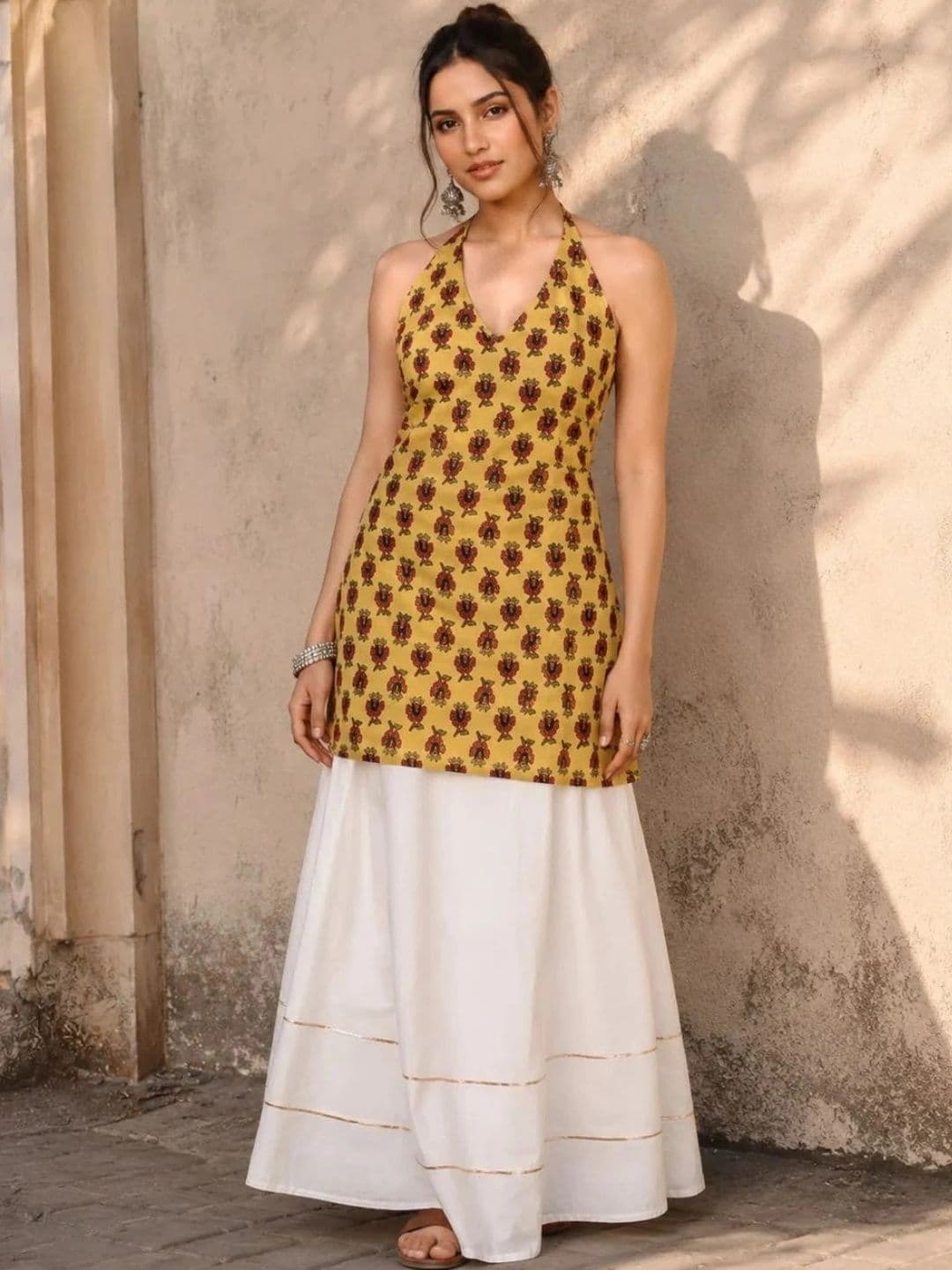 DRIP STREET Halter Neck Pure Cotton Blend Kurti - view 1