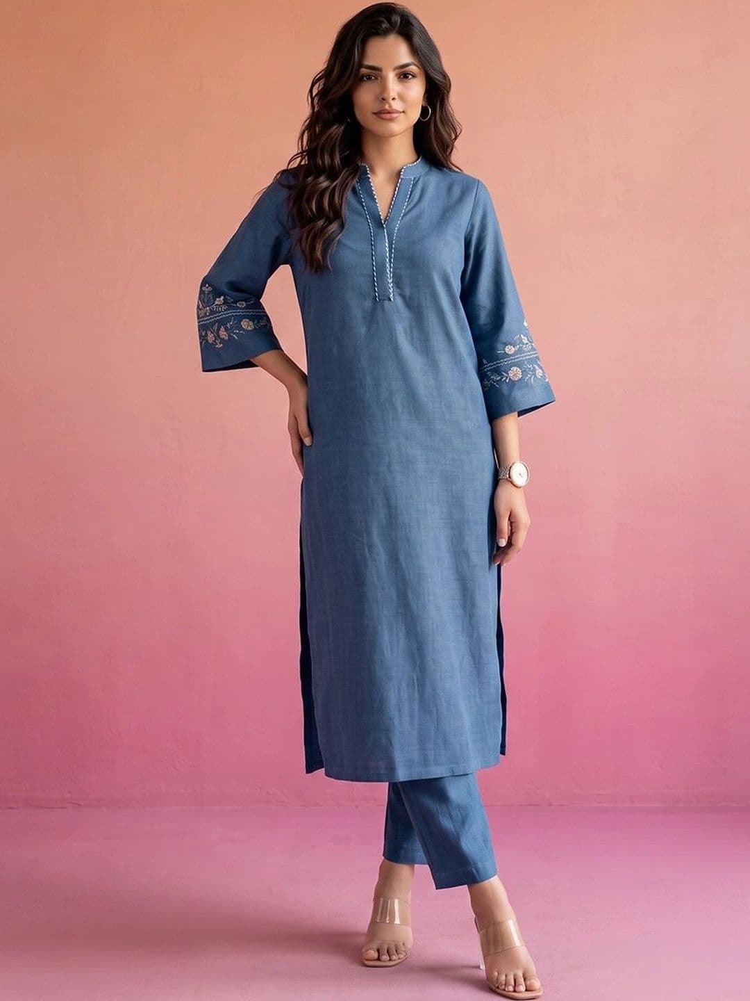 AADVIKA Women Regular Thread Work Kurta with Trousers - view 1