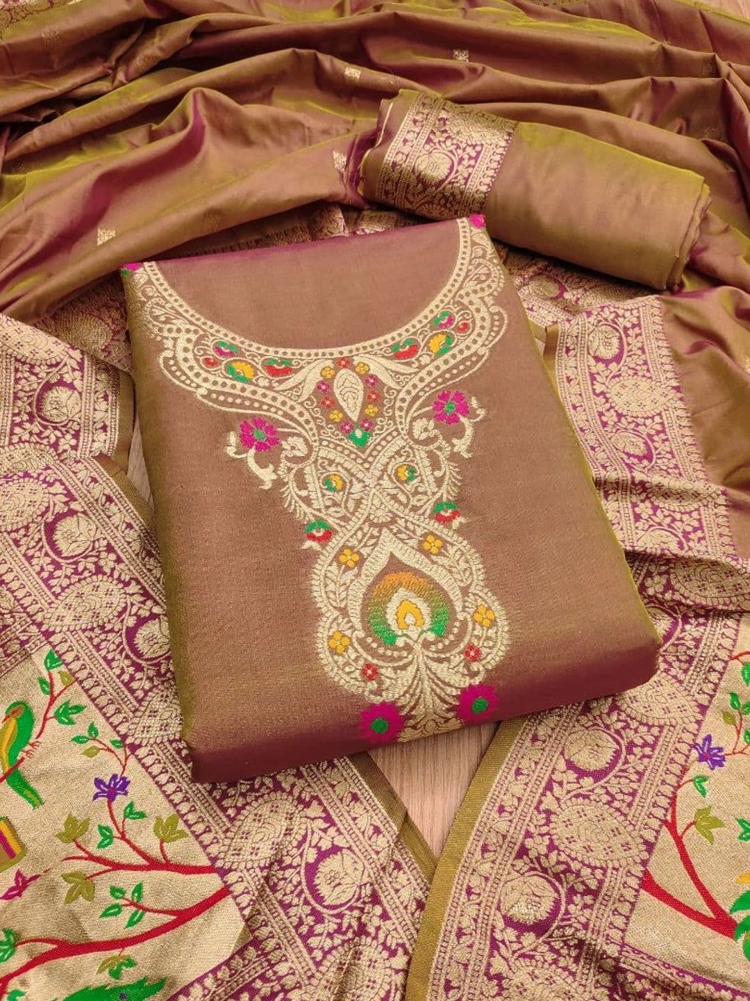 Mitera Pure Silk Unstitched Dress Material - view 1