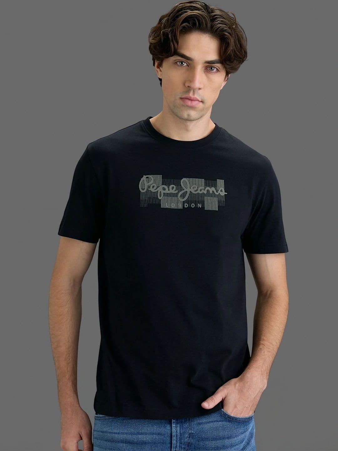 Pepe Jeans Men Brand Logo Printed Pure Cotton Slim Fit T-shirt - view 1