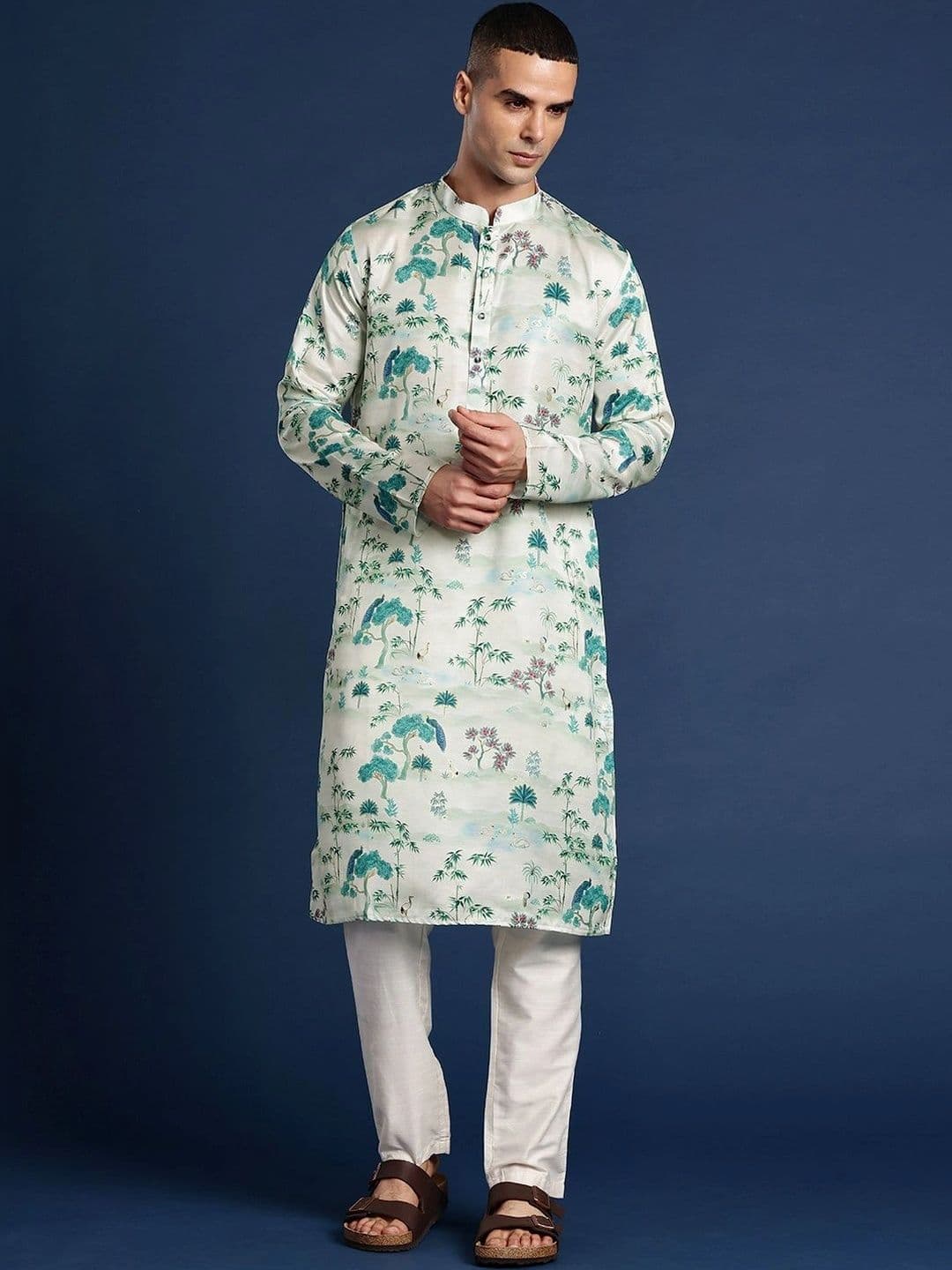 PulseIQ Men Geometric Printed Floral Kurta - view 1