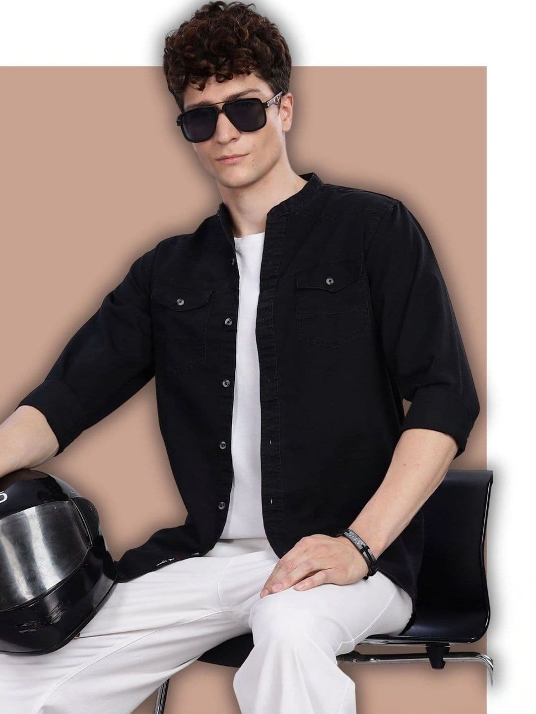 7TH LEGION Mandarin Collar Smart Denim Cotton Casual Shirt - view 1