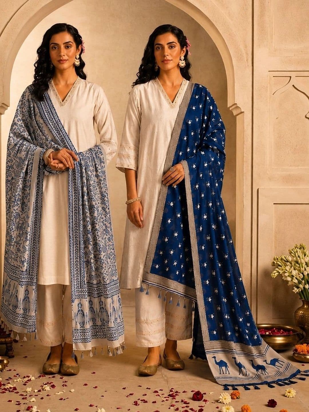 Azira Pack of 2 Ethnic Motifs Printed Block Print Dupatta - view 1
