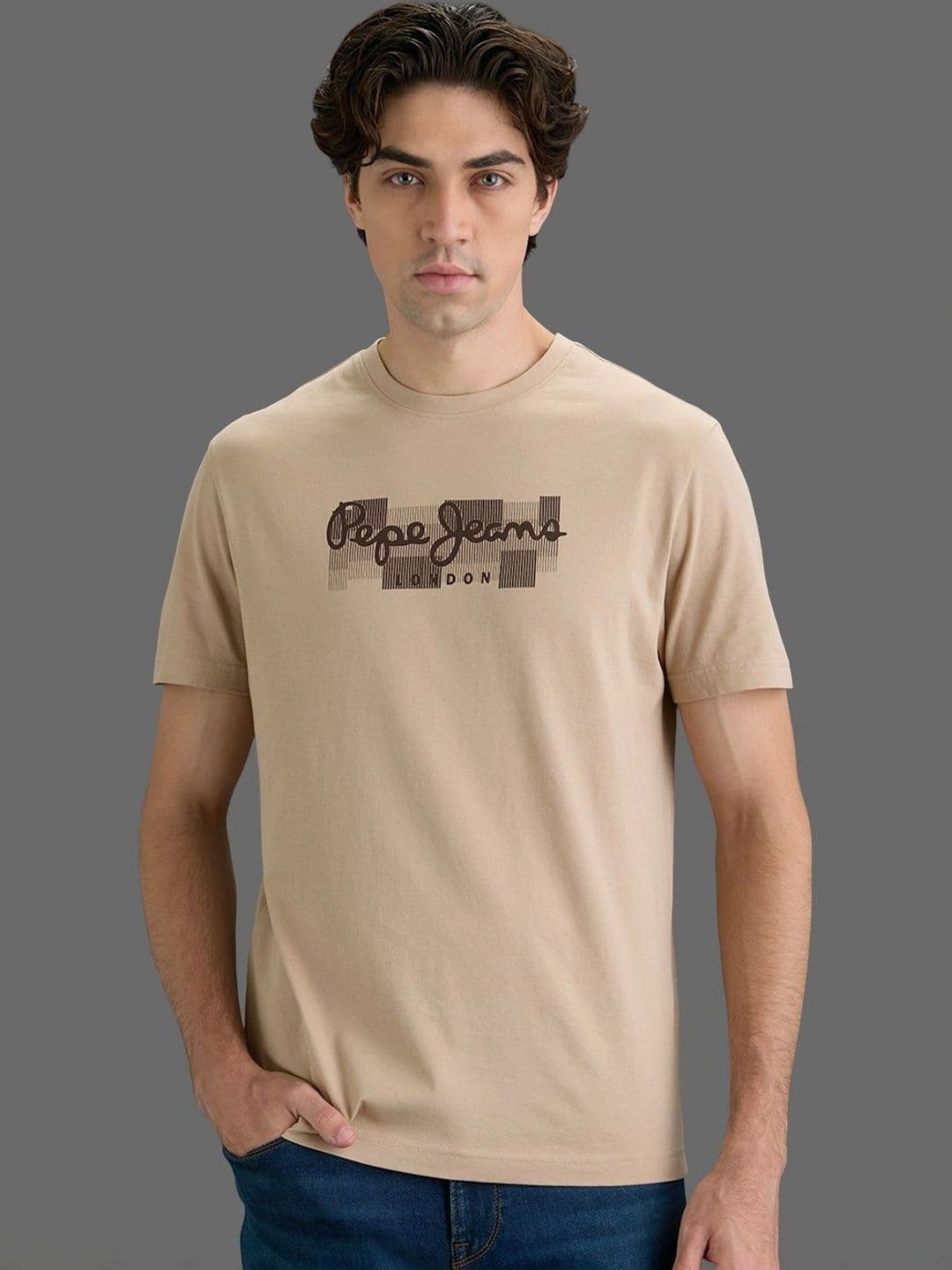 Pepe Jeans Men Brand Logo Printed Pure Cotton Slim Fit T-shirt - view 1
