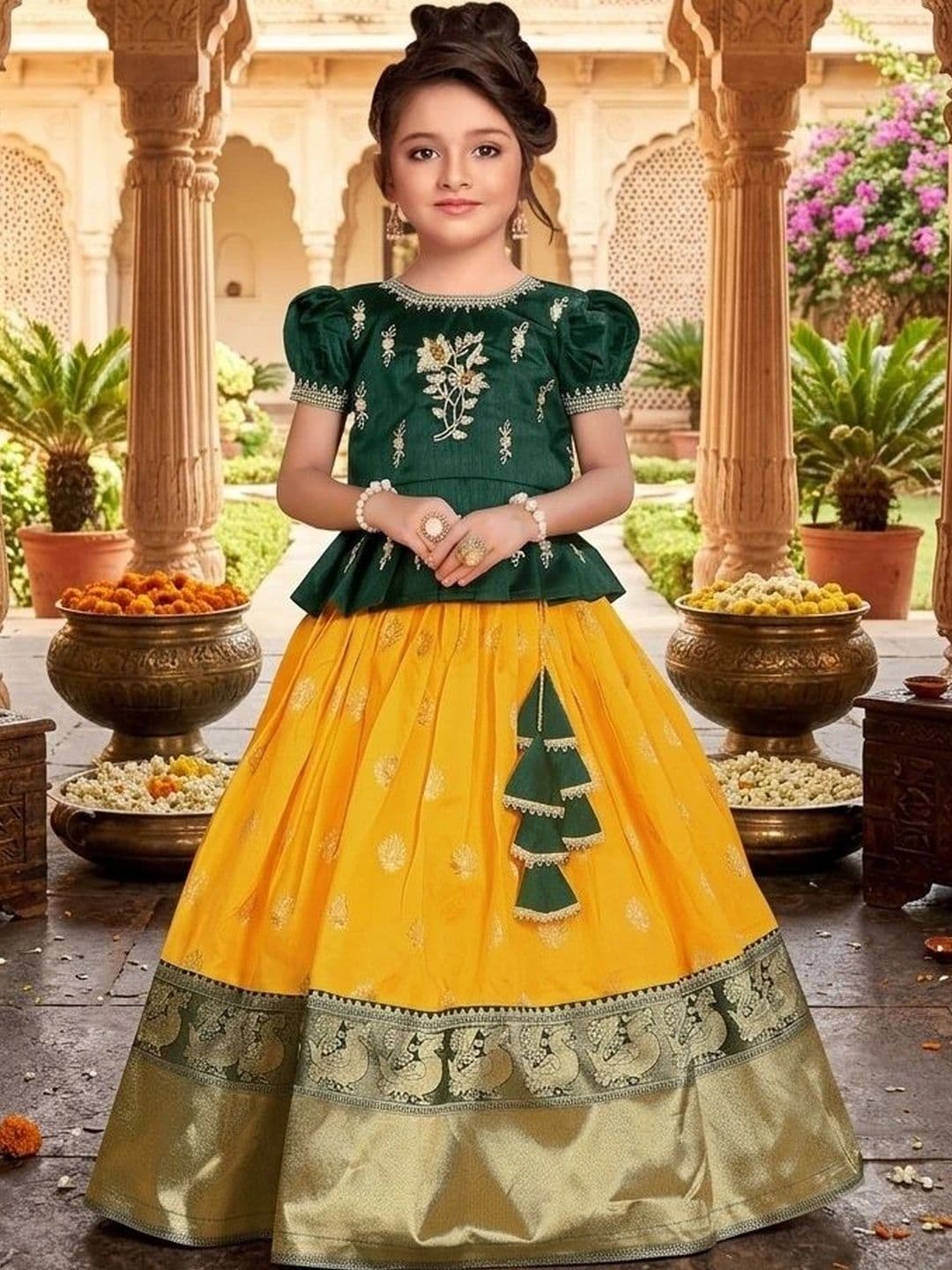 Wommaniya Impex Girls Embroidered Thread Work Ready to Wear Lehenga & - view 1