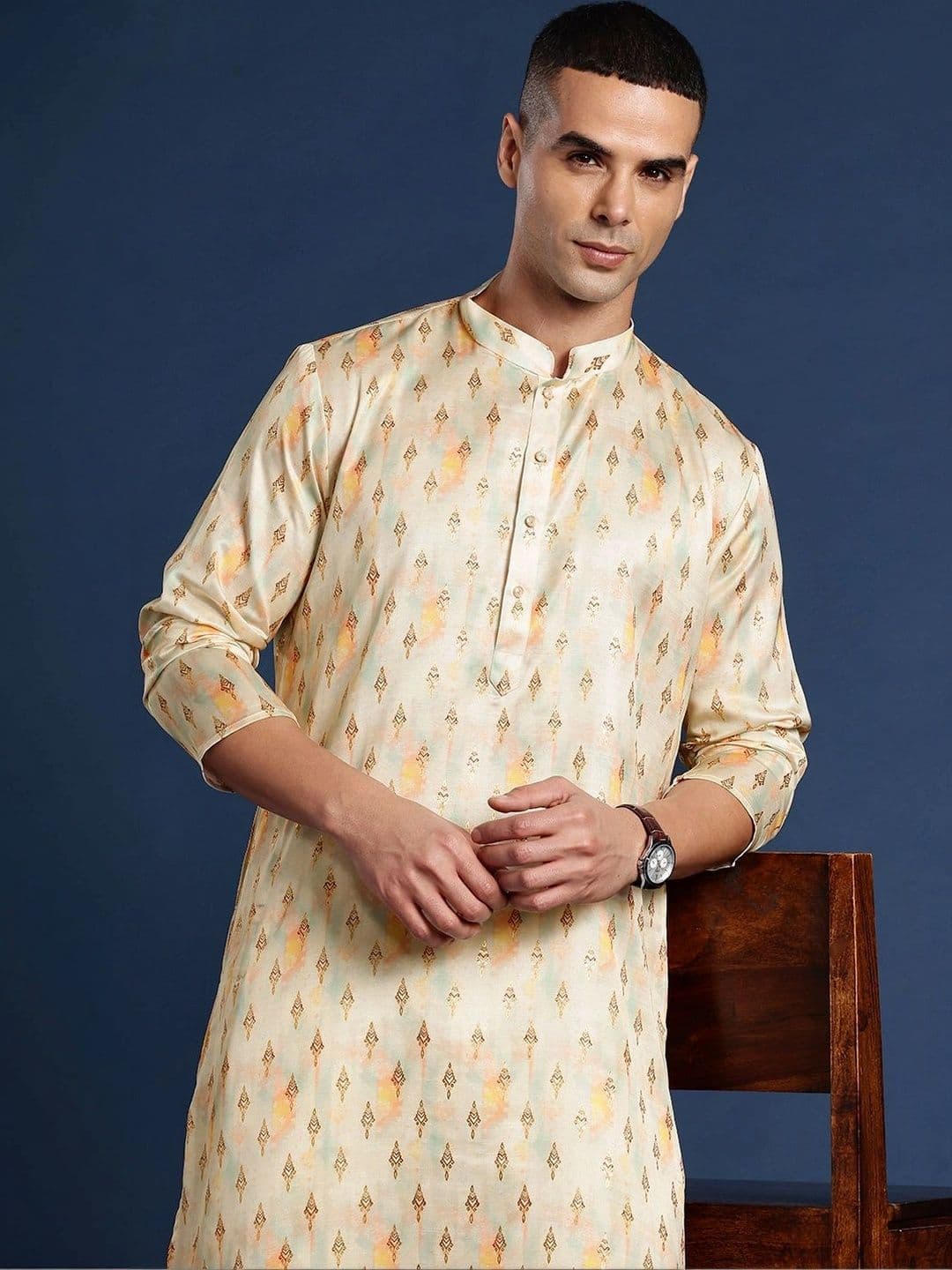 PulseIQ Men Geometric Printed Floral Kurta - view 1