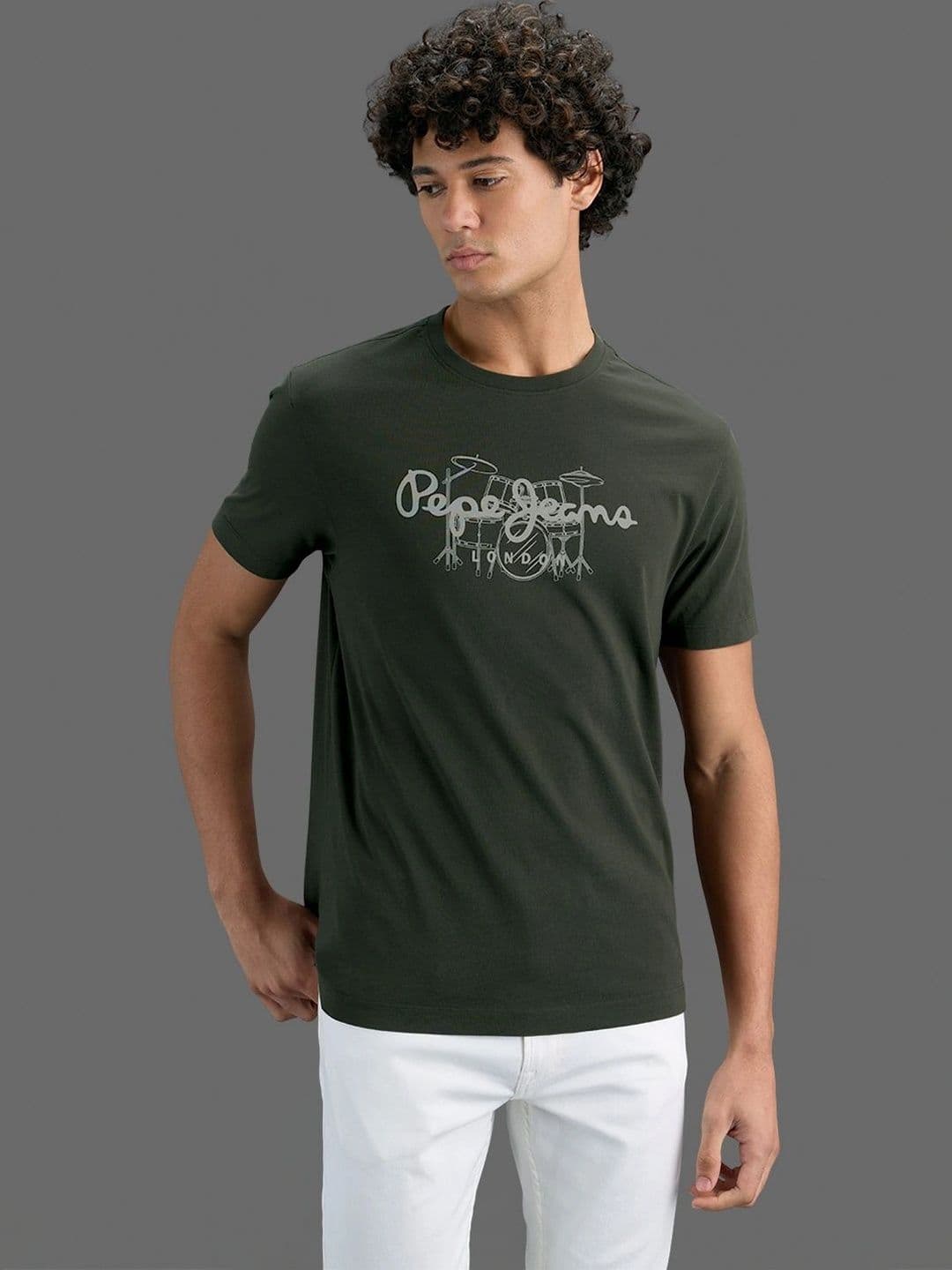 Pepe Jeans Men Printed Pure Cotton Slim Fit T-shirt - view 1