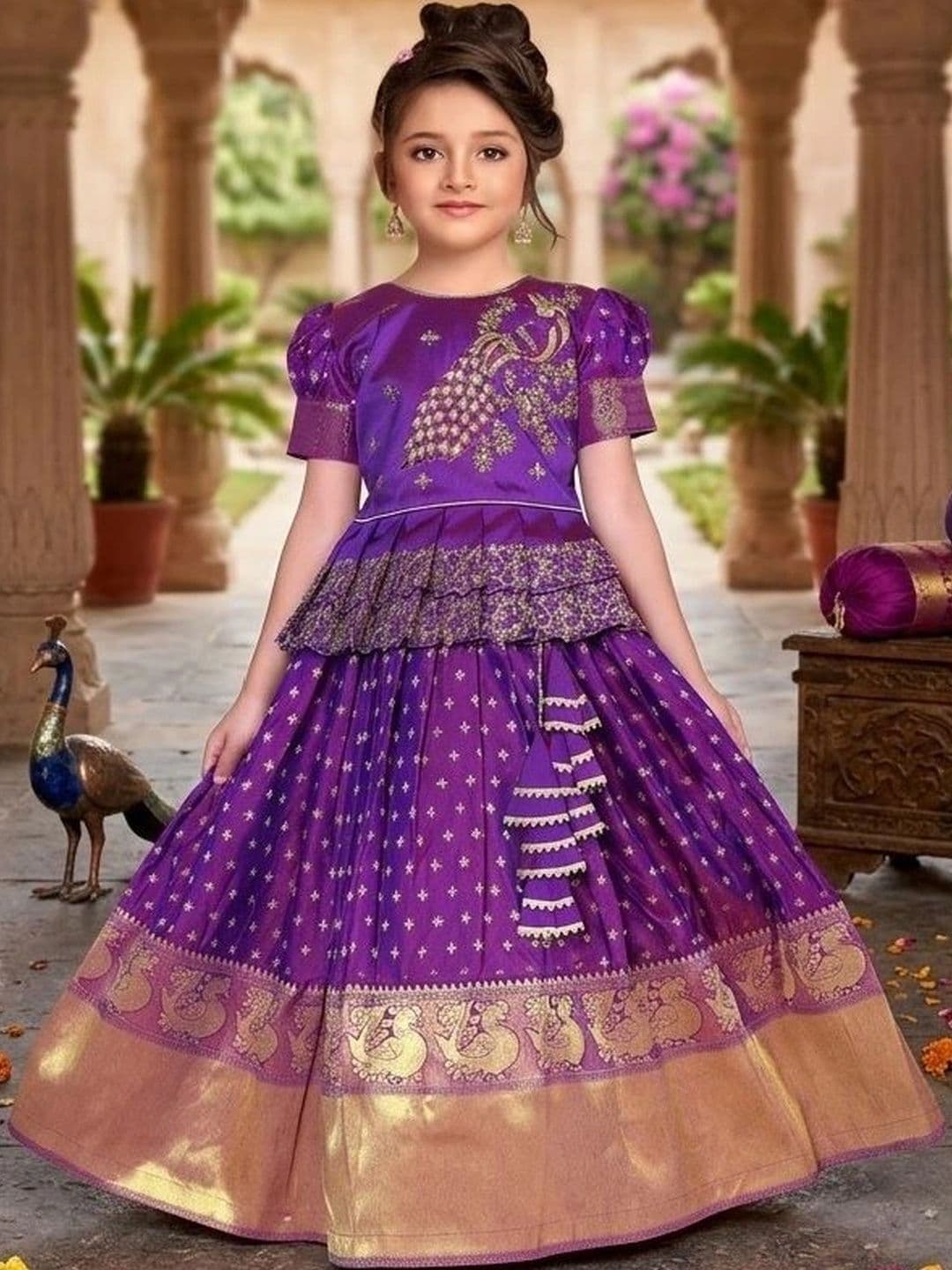 Wommaniya Impex Girls Embroidered Ready to Wear Lehenga & - view 1
