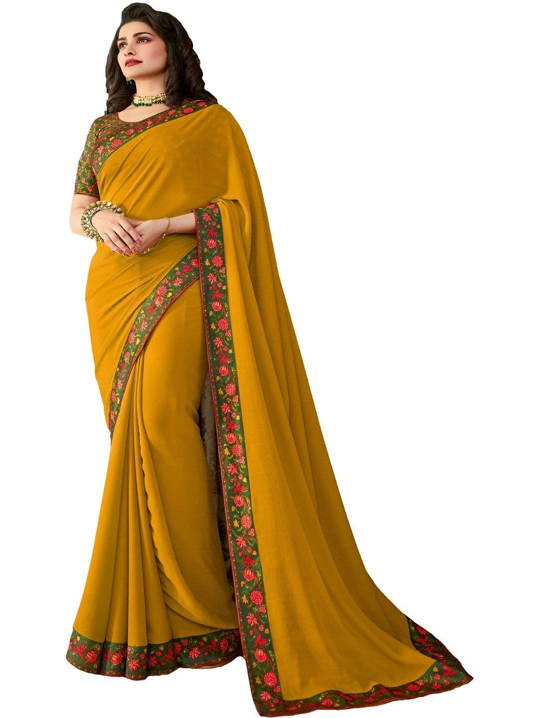 Silkena Floral Embroidered Pure Georgette Saree - view 1