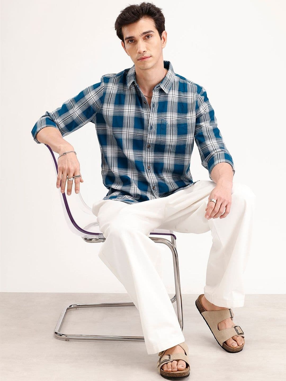 WROGN Men Slim Fit Gingham Checks Checked Casual Shirt - view 1