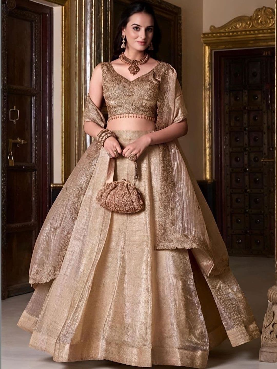 JIHU CULTURE Embellished Sequinned Semi-Stitched Lehenga & Blouse With Dupatta - view 1