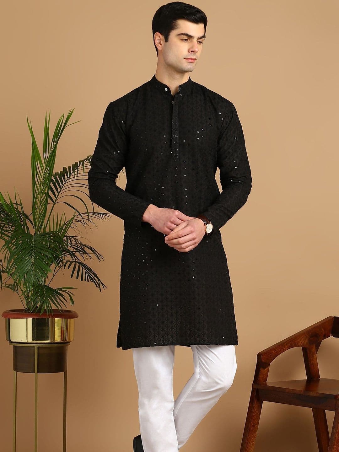 Anouk Mirage Men Geometric Embroidered Thread Work Kurta - view 1
