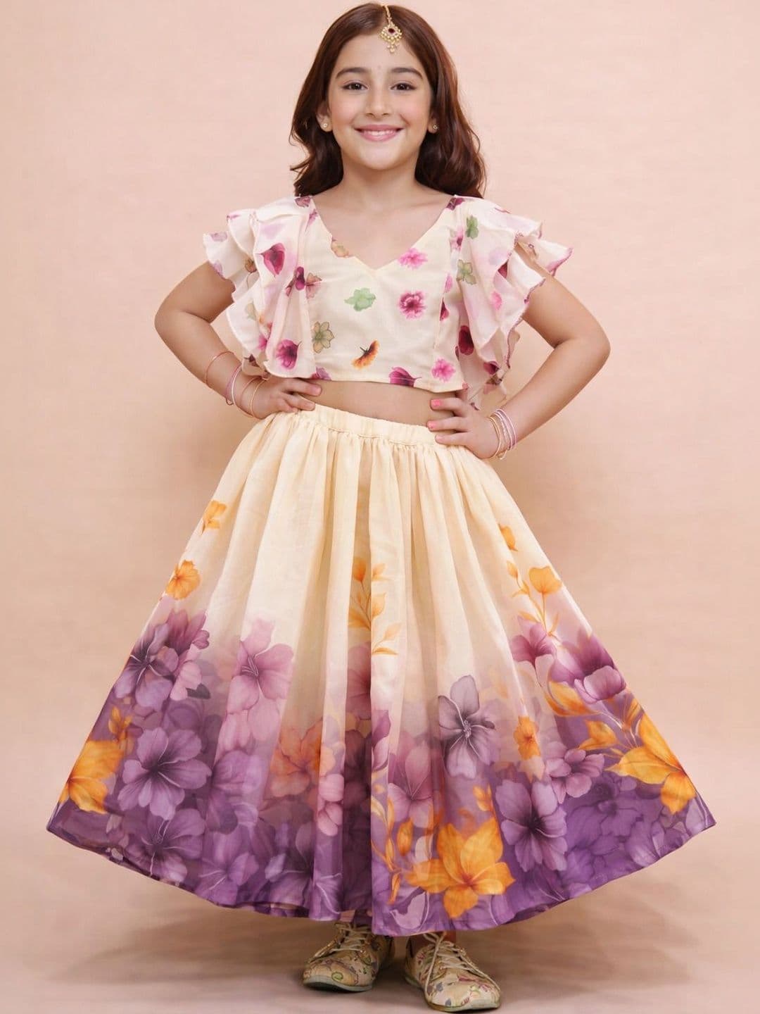 KATRODIYA ENTERPRISE Girls Printed Kalamkari Semi-Stitched Lehenga & - view 1