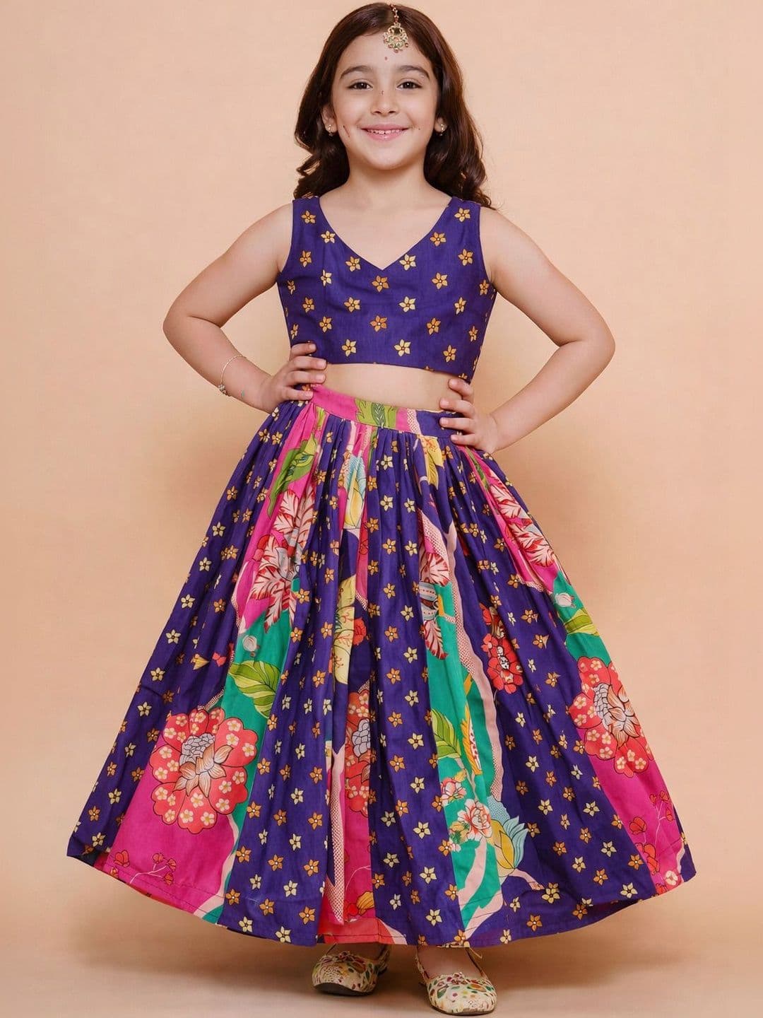 KATRODIYA ENTERPRISE Girls Printed Kalamkari Ready to Wear Lehenga & - view 1