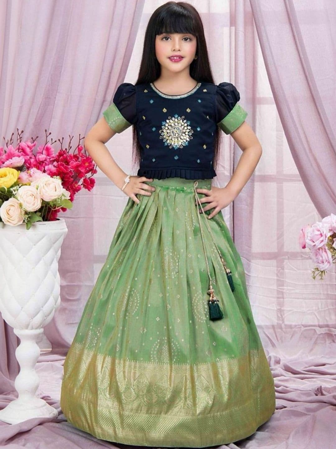 Lagorii Girls Embroidered Thread Work Ready to Wear Lehenga & Blouse With Dupatta - view 1