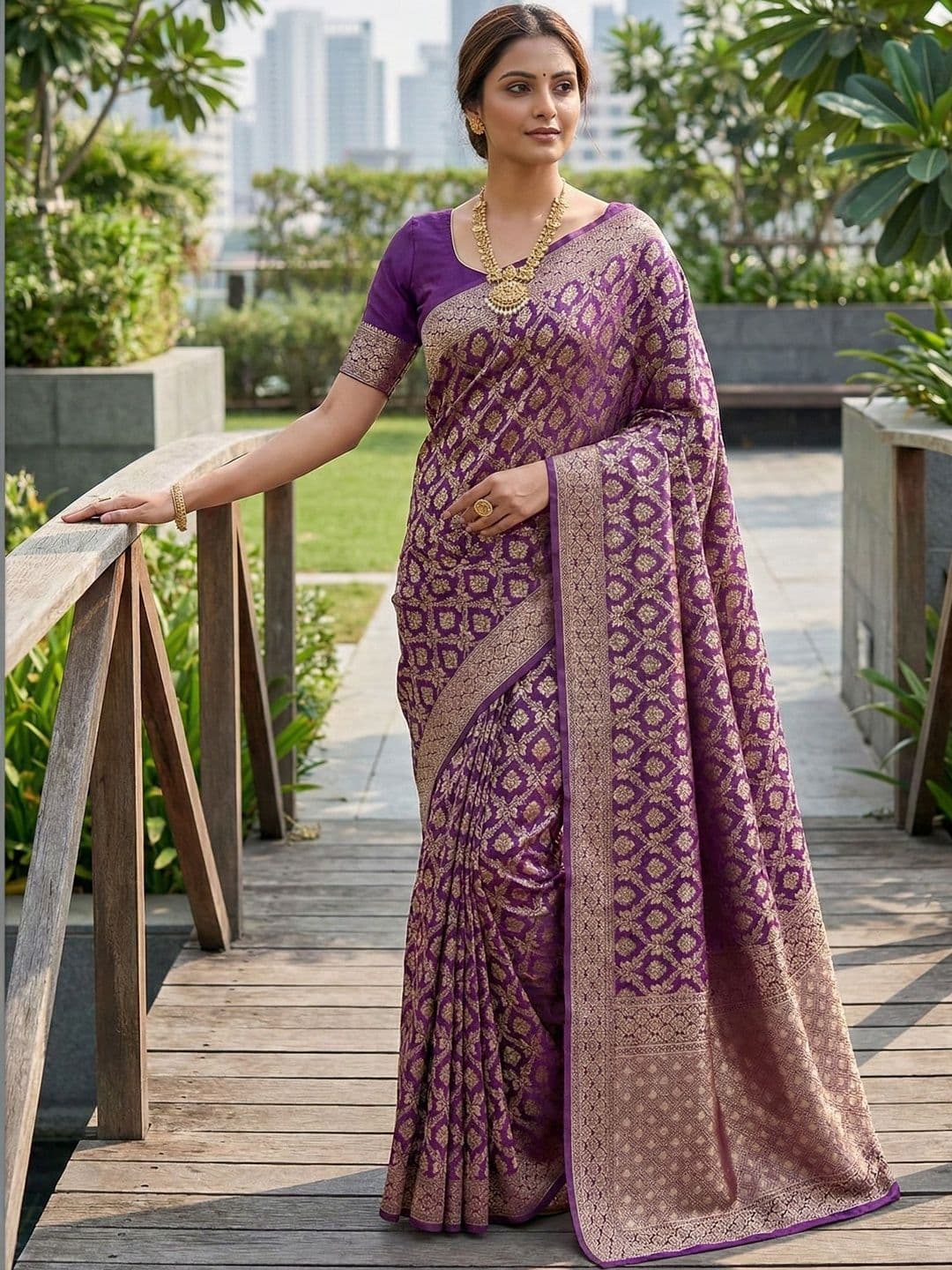 HERE&NOW Ethnic Motifs Zari Art Silk Handloom Banarasi Saree - view 1