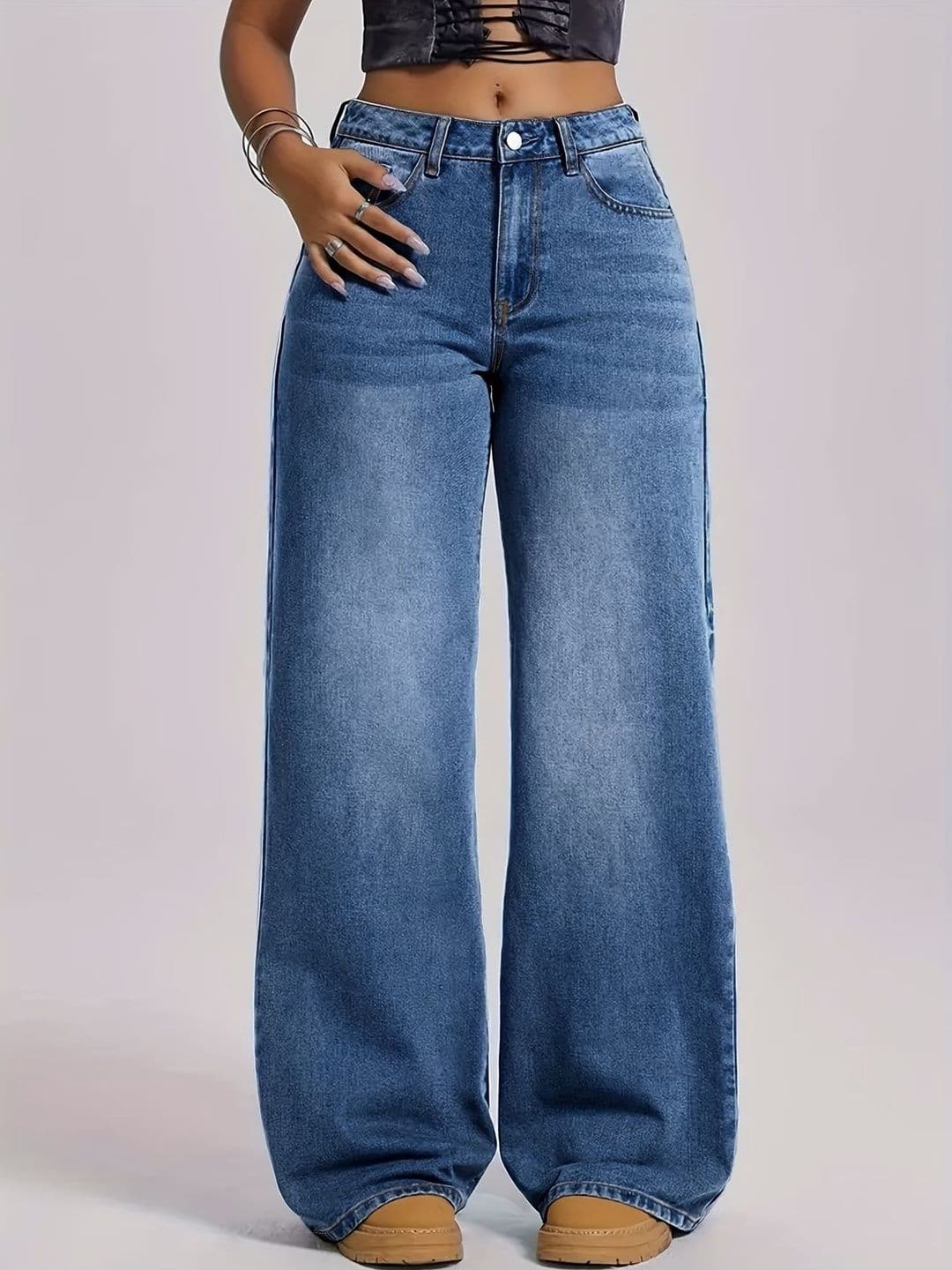 ADBUCKS Women Wide Leg High-Rise Light Fade Stretchable Jeans - view 1