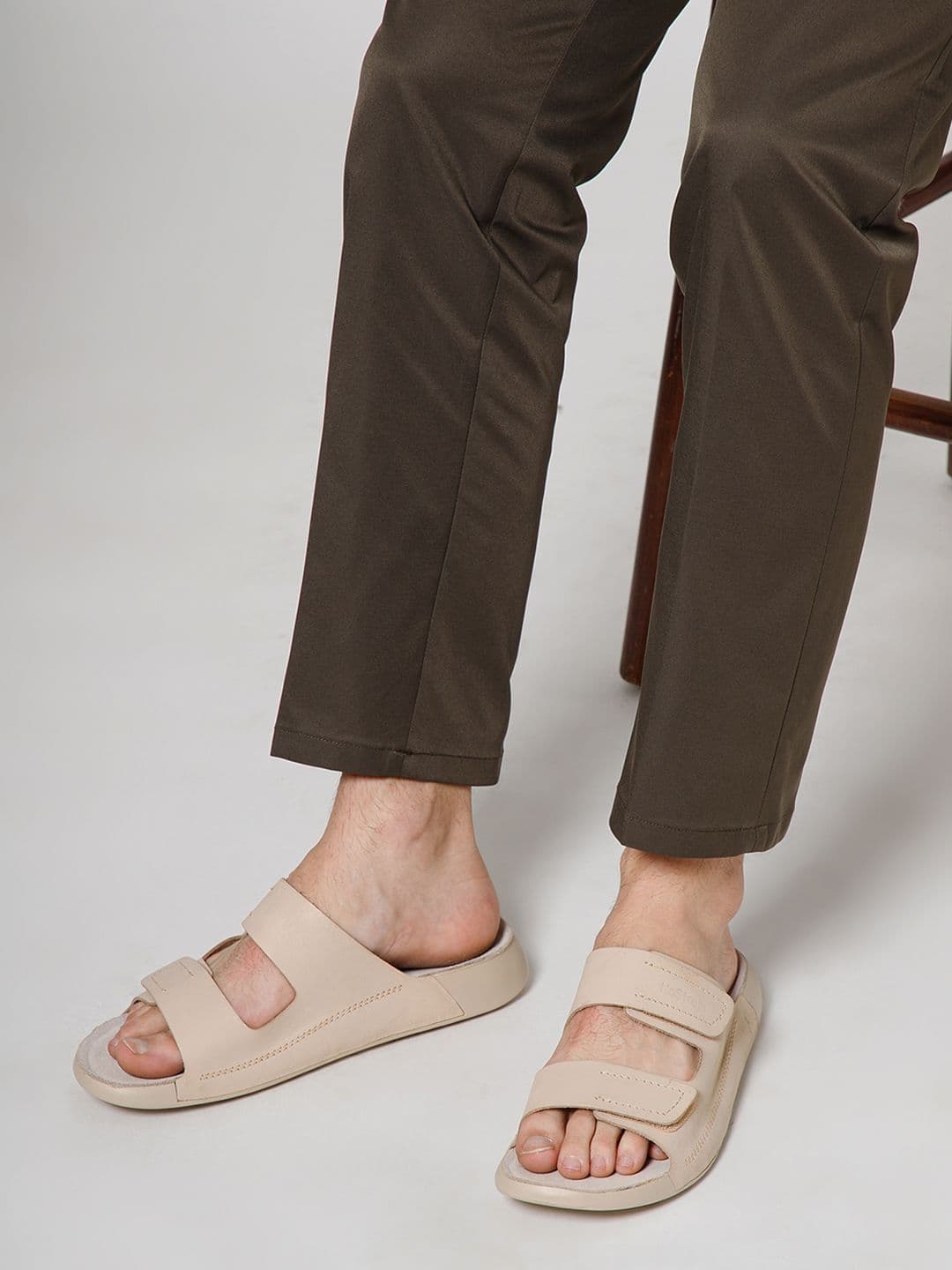 NoStrain Men Beige Parallel Leather Sandals - view 1