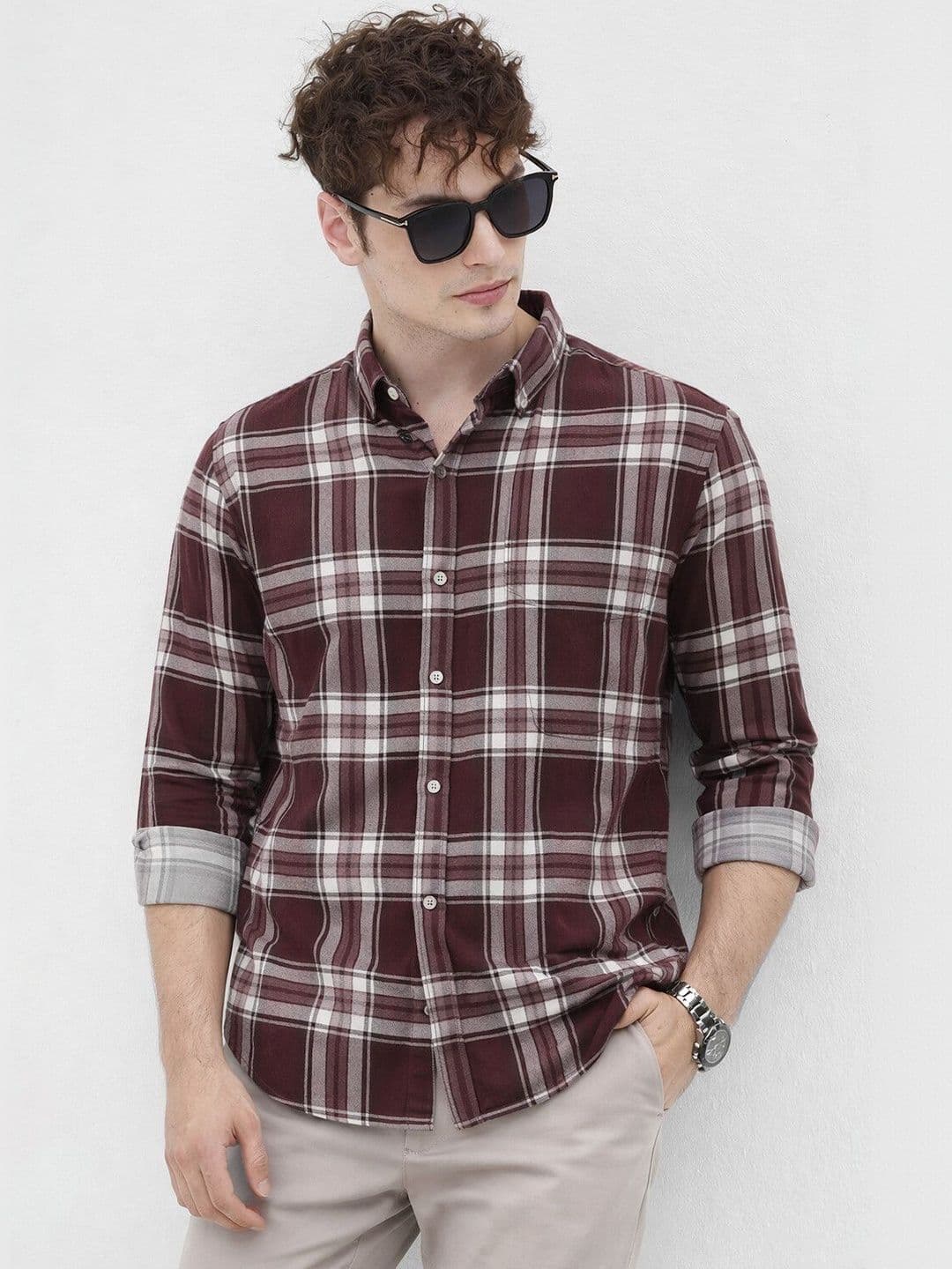 The Roadster Lifestyle Co Checked Cotton Spread Collar Shirts - view 1