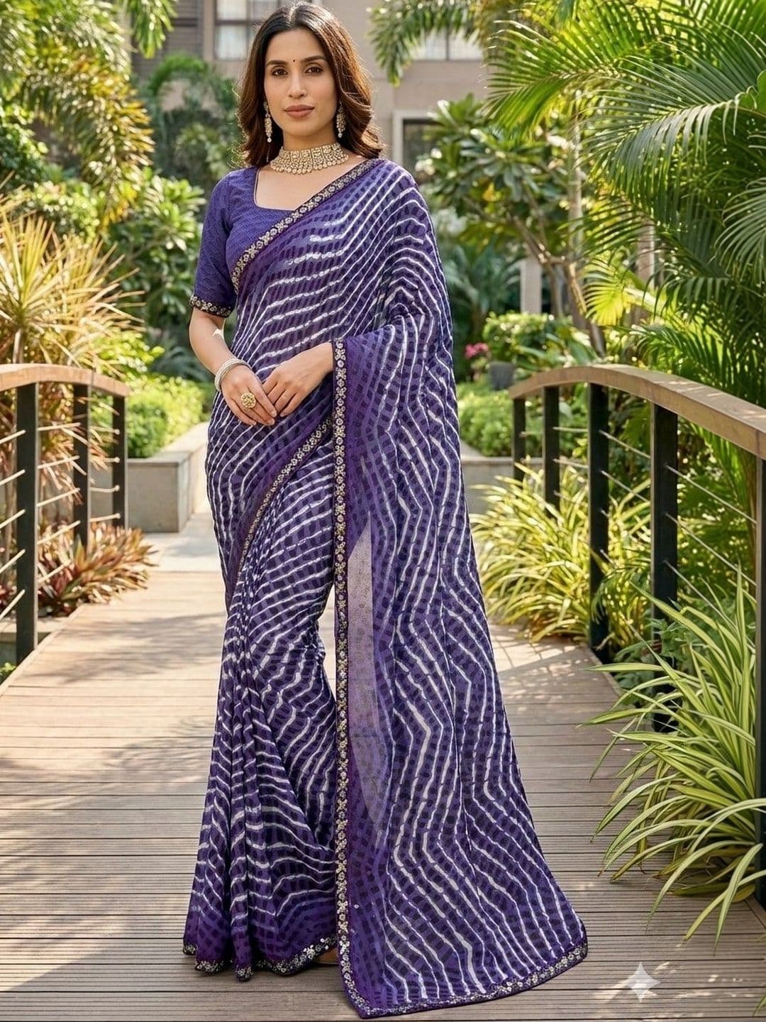 HERE&NOW Leheriya Pure Georgette Leheriya Saree - view 1