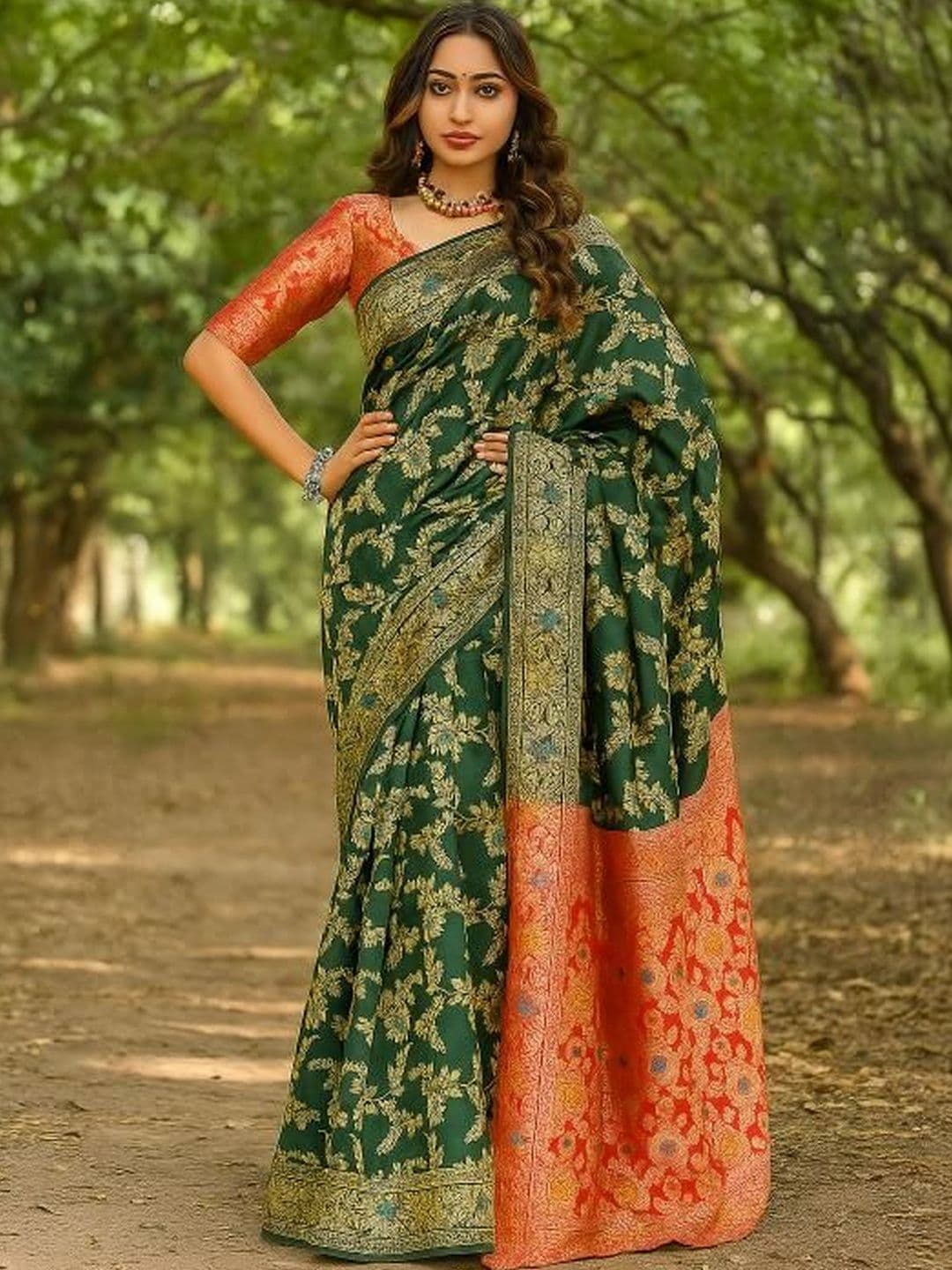 HERE&NOW Ethnic Motifs Zari Art Silk Heavy Work Kanjeevaram Saree - view 1