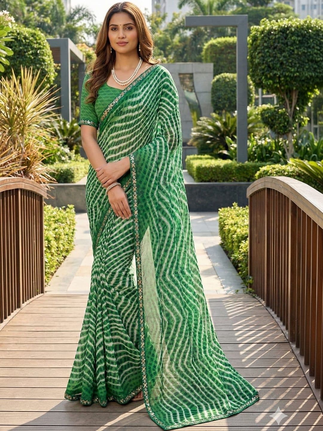 HERE&NOW Leheriya Zari Pure Georgette Leheriya Saree - view 1