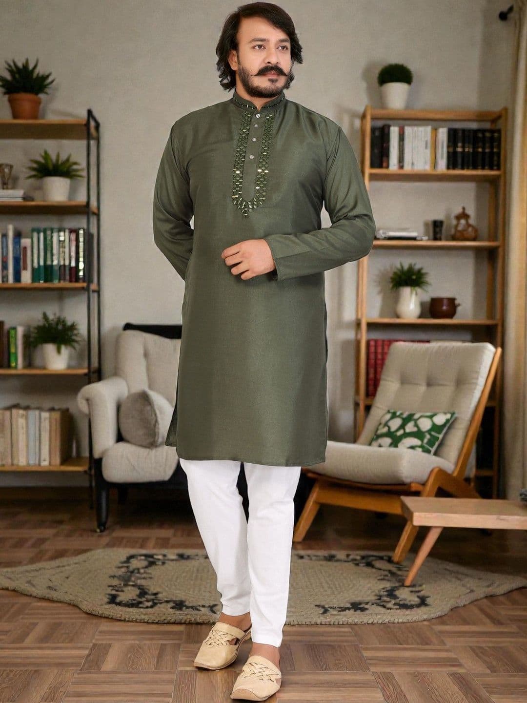 MAITHILI CREATION Men Mirror Work Kurta - view 1