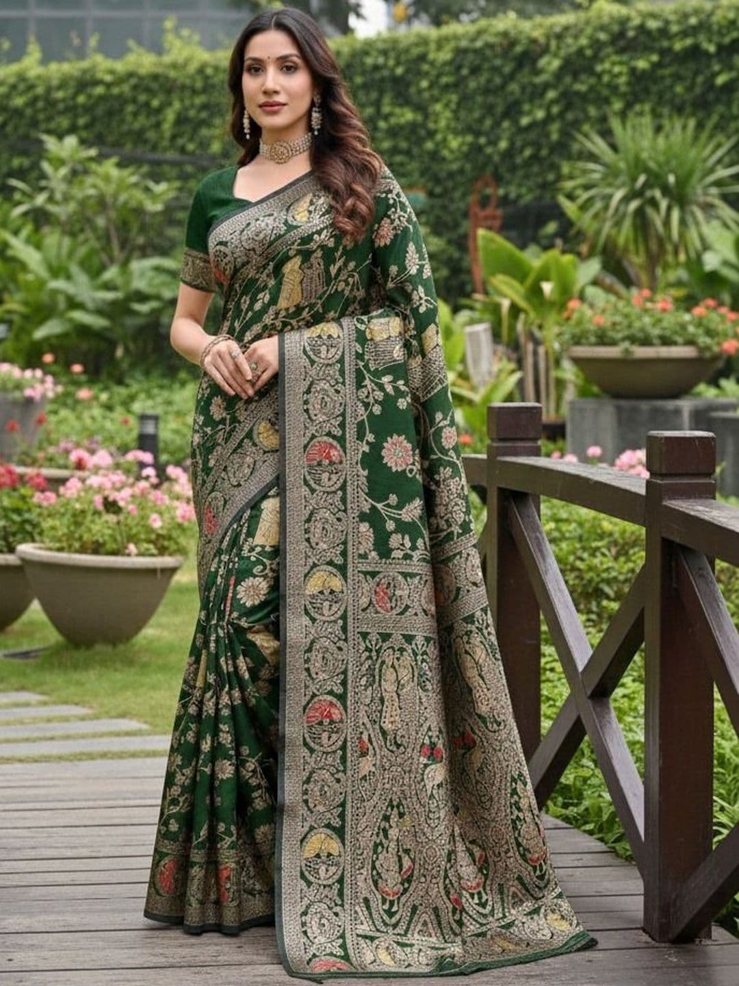 HERE&NOW Ethnic Motifs Zari Art Silk Handloom Kanjeevaram Saree - view 1