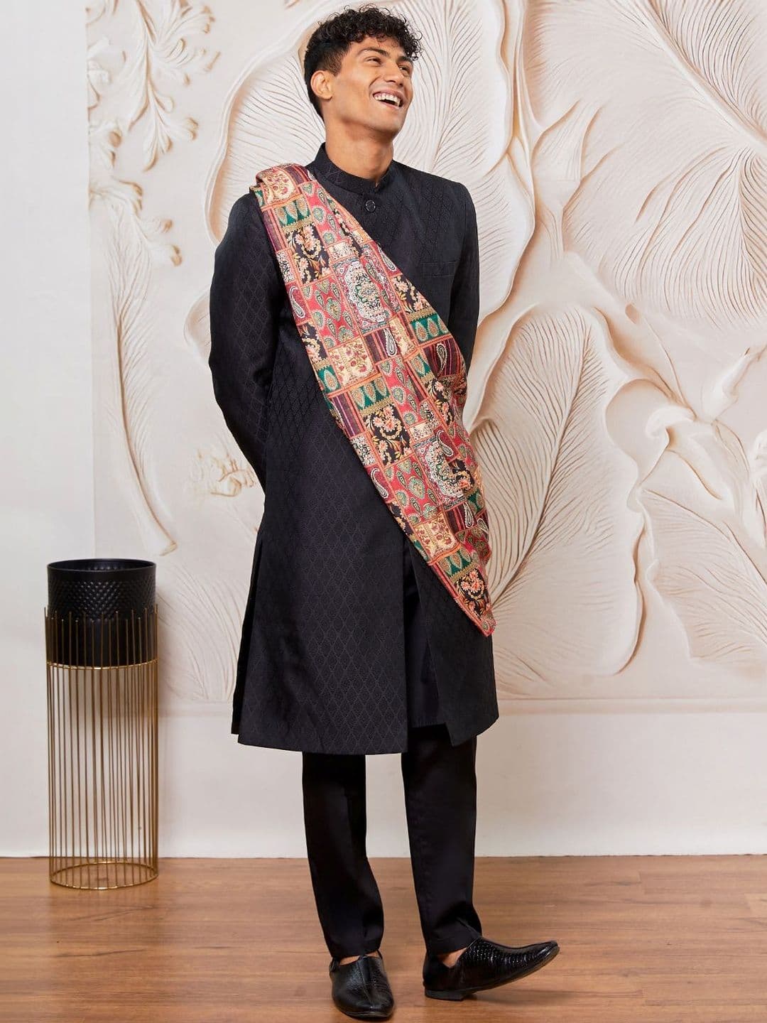 VASTRAMAY Embroidered Mandarin Collar Sherwani Set With Dupatta