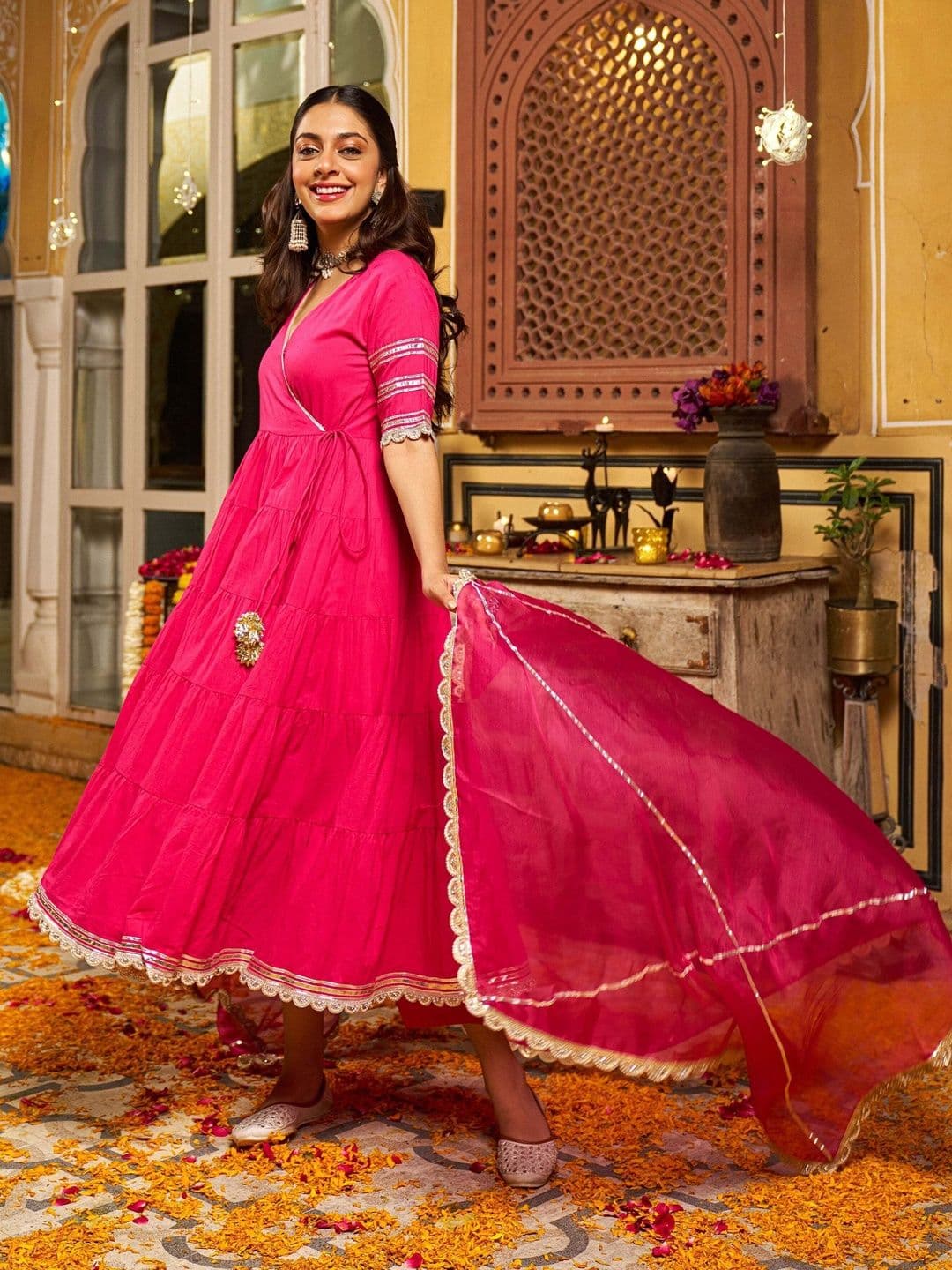 Vastranikhar Women Angrakha Gotta Patti Kurta with Trousers & With Dupatta - view 1