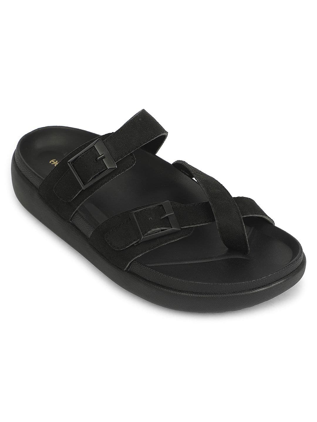 Liberty Healers Men Black & Brown Faux Suede Cushioned Slip-On Casual Slippers - view 1