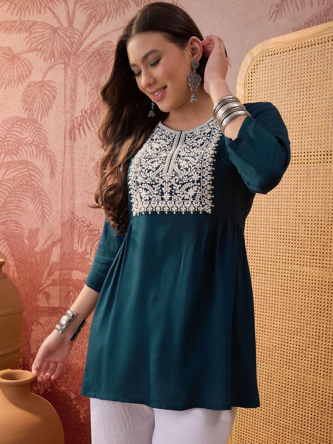 Sangria Embroidered Short Kurti - view 1