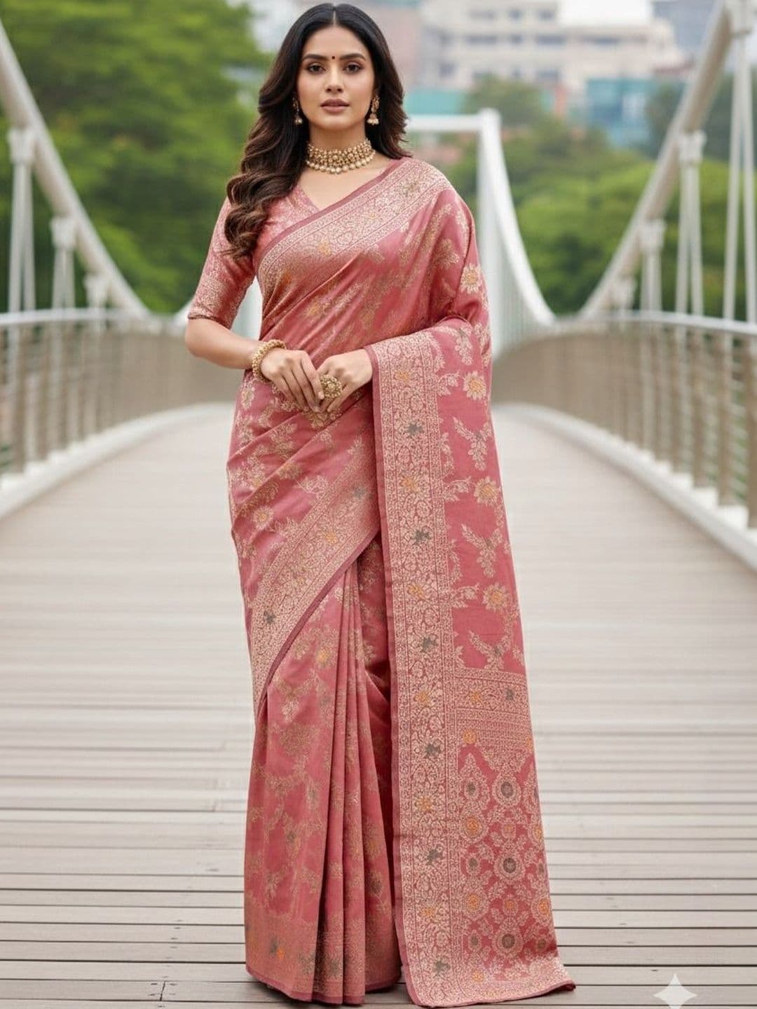 HERE&NOW Ethnic Motifs Zari Art Silk Heavy Work Banarasi Saree - view 1