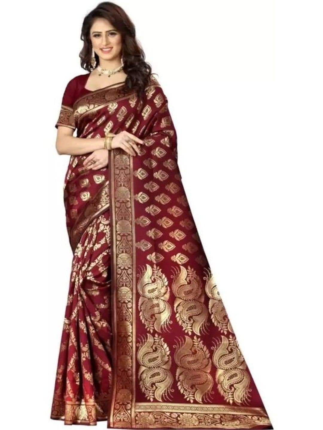 HERE&NOW Ethnic Motifs Zari Art Silk Handloom Banarasi Saree - view 1