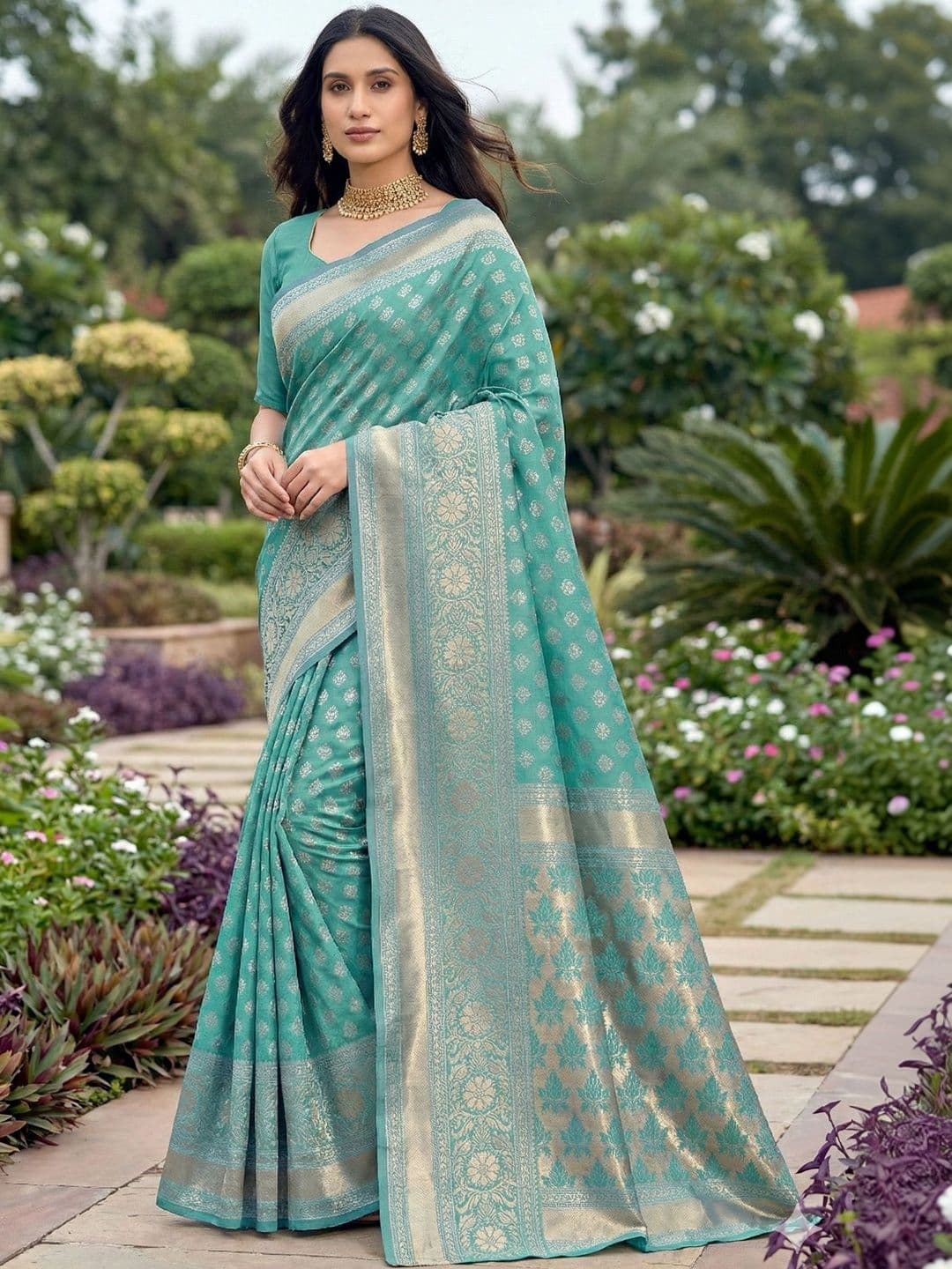 HERE&NOW Woven Design Zari Art Silk Handloom Banarasi Saree - view 1
