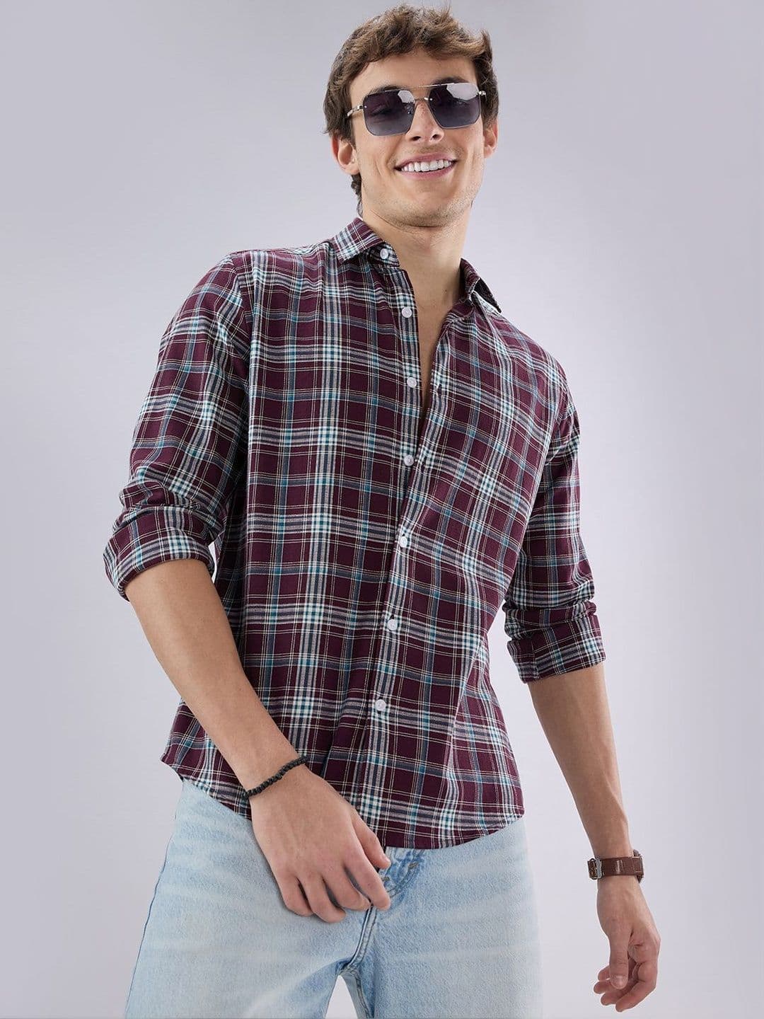 VASTRADO Maroon & Blue Tartan Checked Shirt - view 1