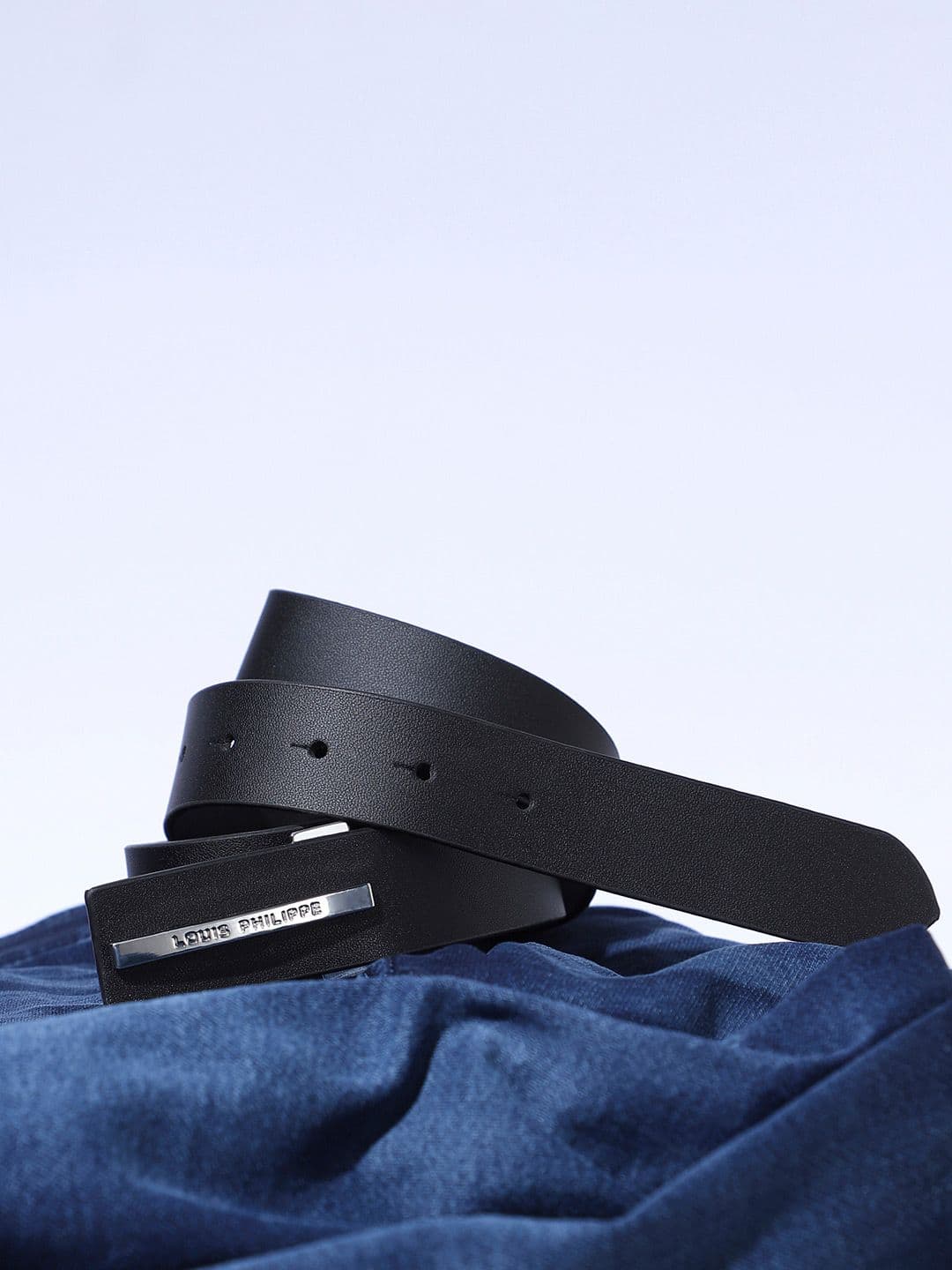 Louis Philippe Men Italian Leather Shiny Nickel Buckle Formal Profile Belt