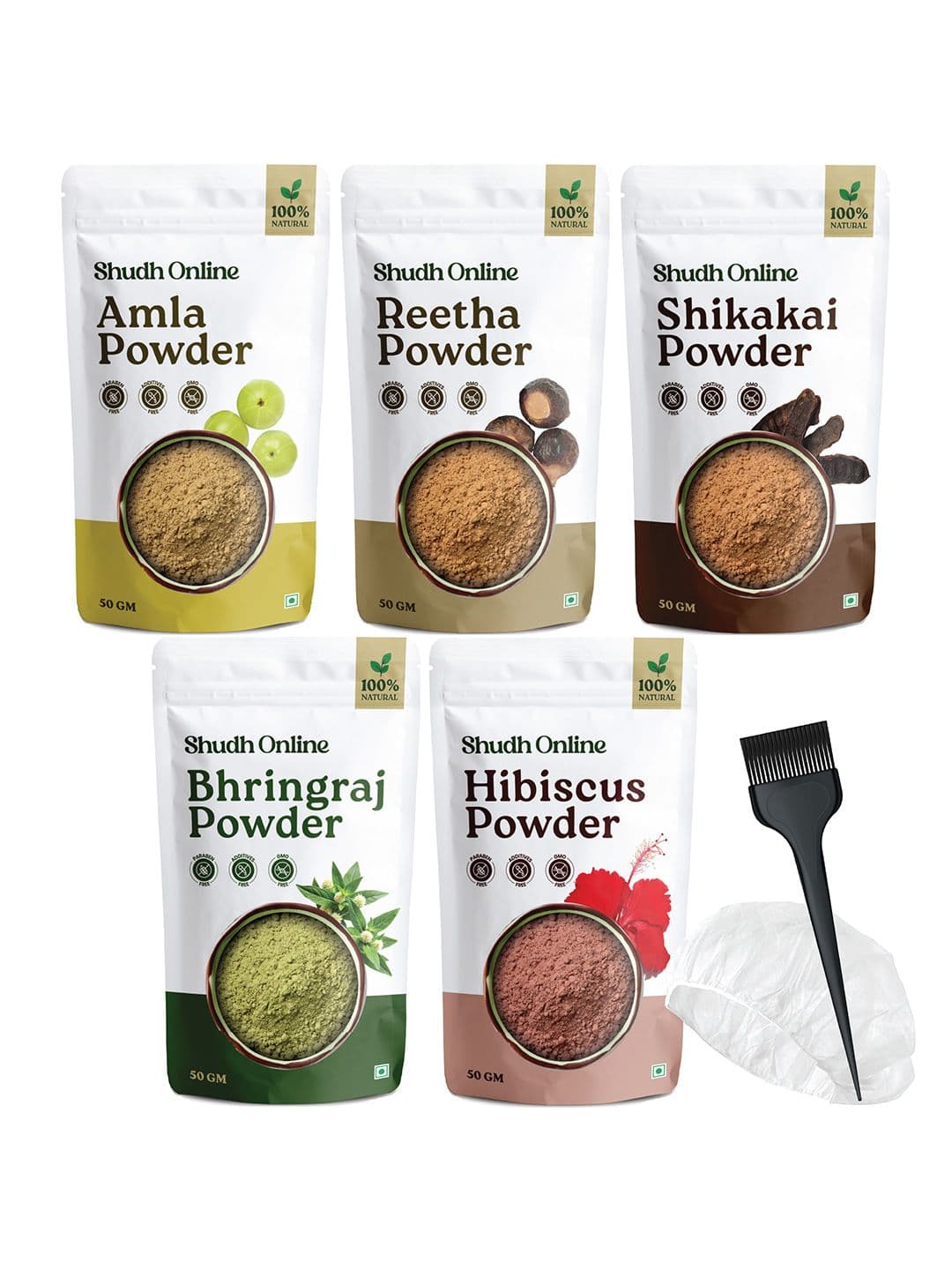 Shudh Online Set Of 5 Amla, Reetha, Bhringraj, Shikakai & Hibiscus Powder - 50 g Each - view 1