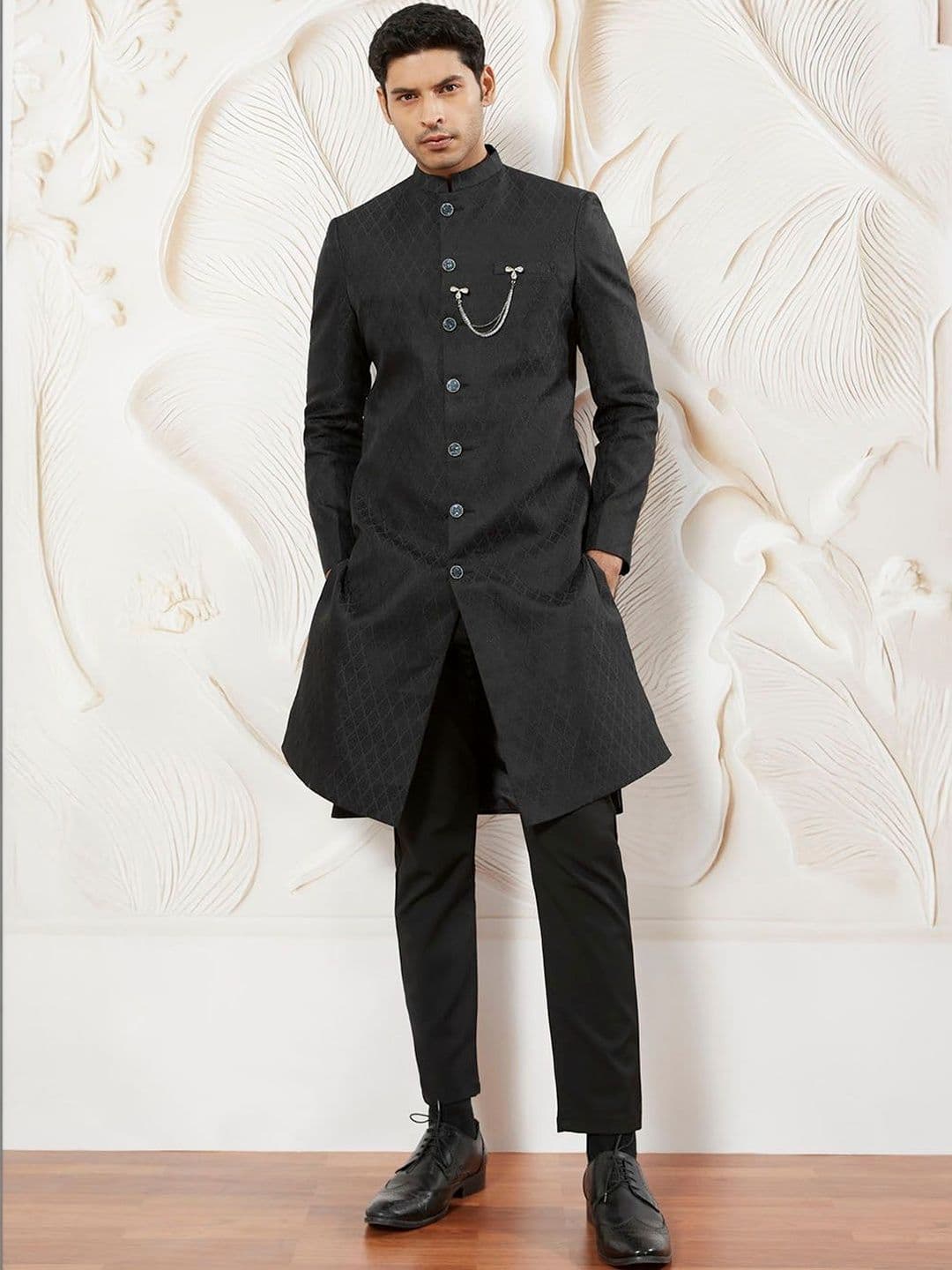 VASTRAMAY Embroidered Mandarin Collar Sherwani Set - view 1
