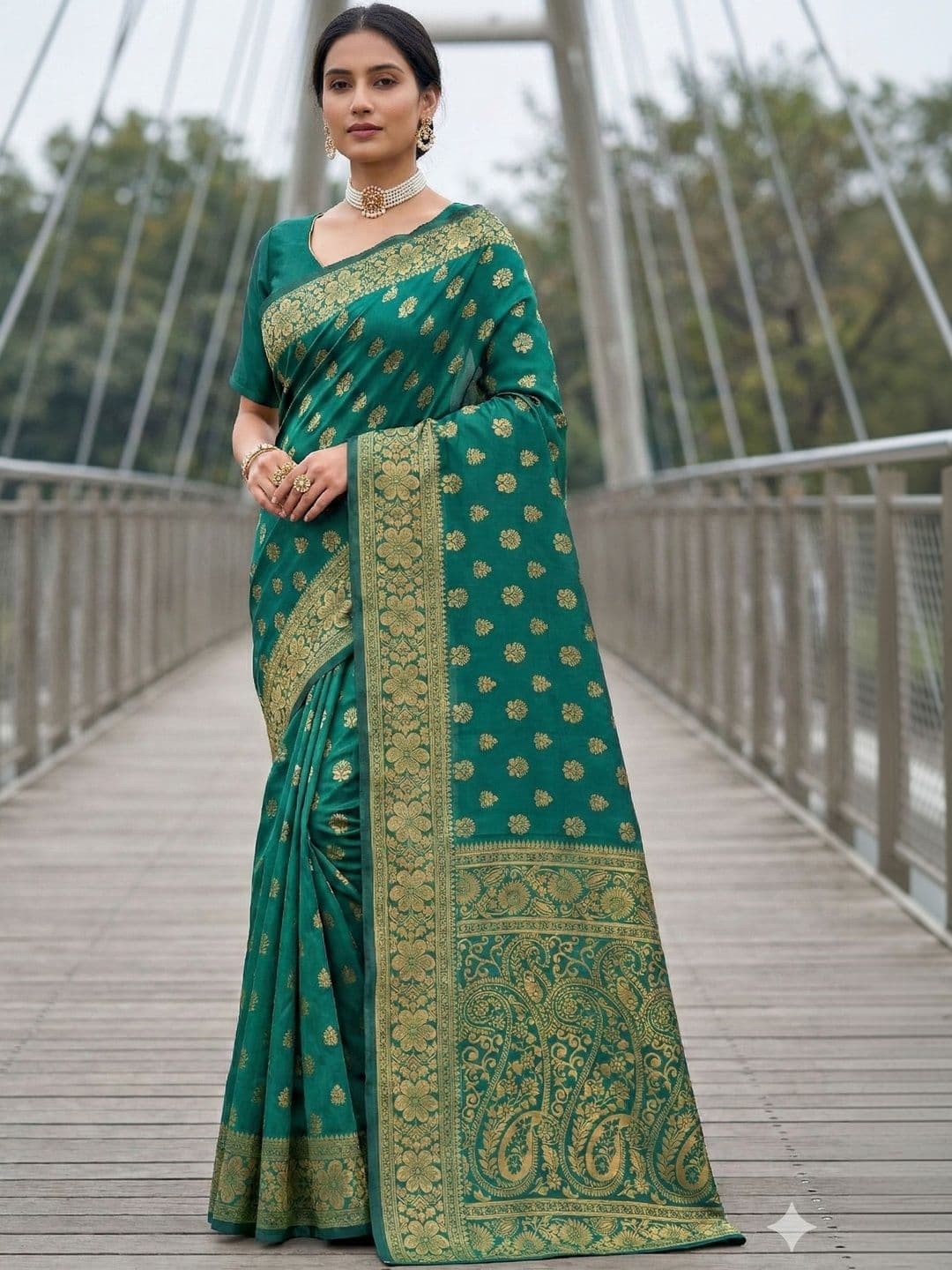 HERE&NOW Ethnic Motifs Zari Art Silk Heavy Work Banarasi Saree - view 1