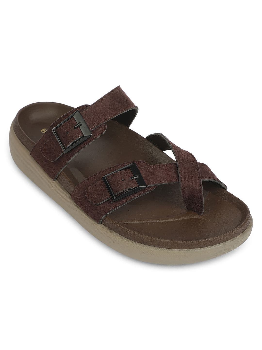 Liberty Healers Men Black & Brown Faux Suede Cushioned Slip-On Casual Slippers - view 1