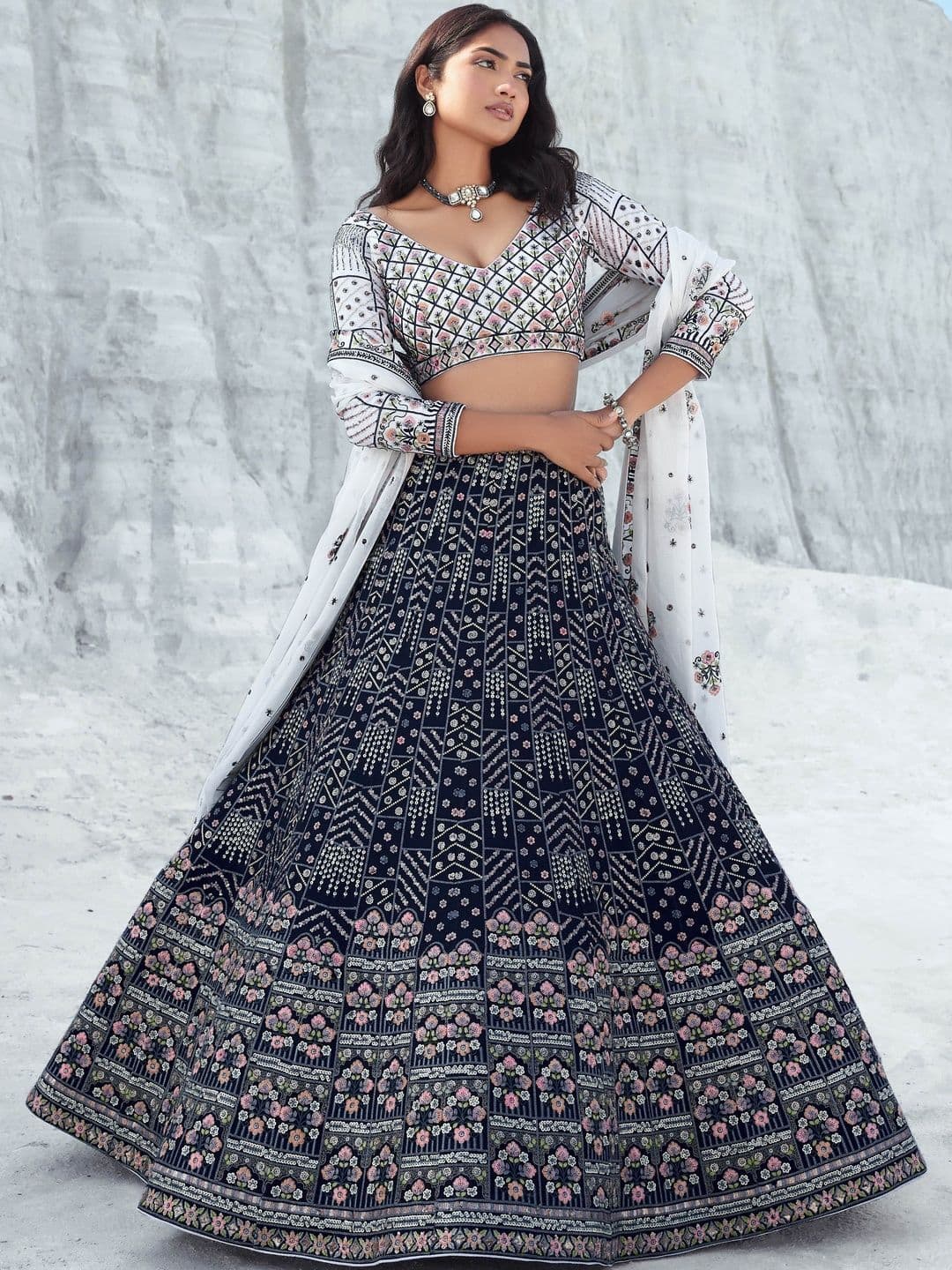 ETHNIC PLUS Sequinned Embroidered Thread Work Lehenga Choli With Dupatta - view 1
