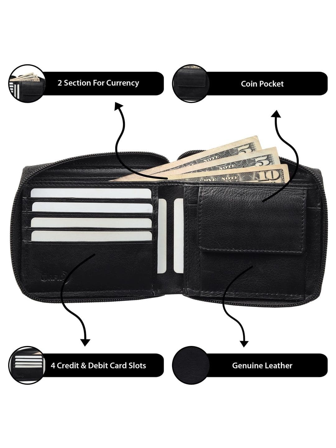 Minoor Men Leather Zip Around Wallet