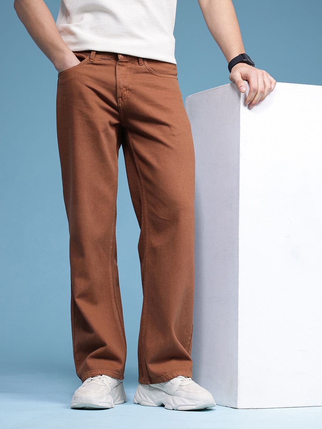 HERE&NOW Men Baggy Mid-Rise Pure Cotton Jeans