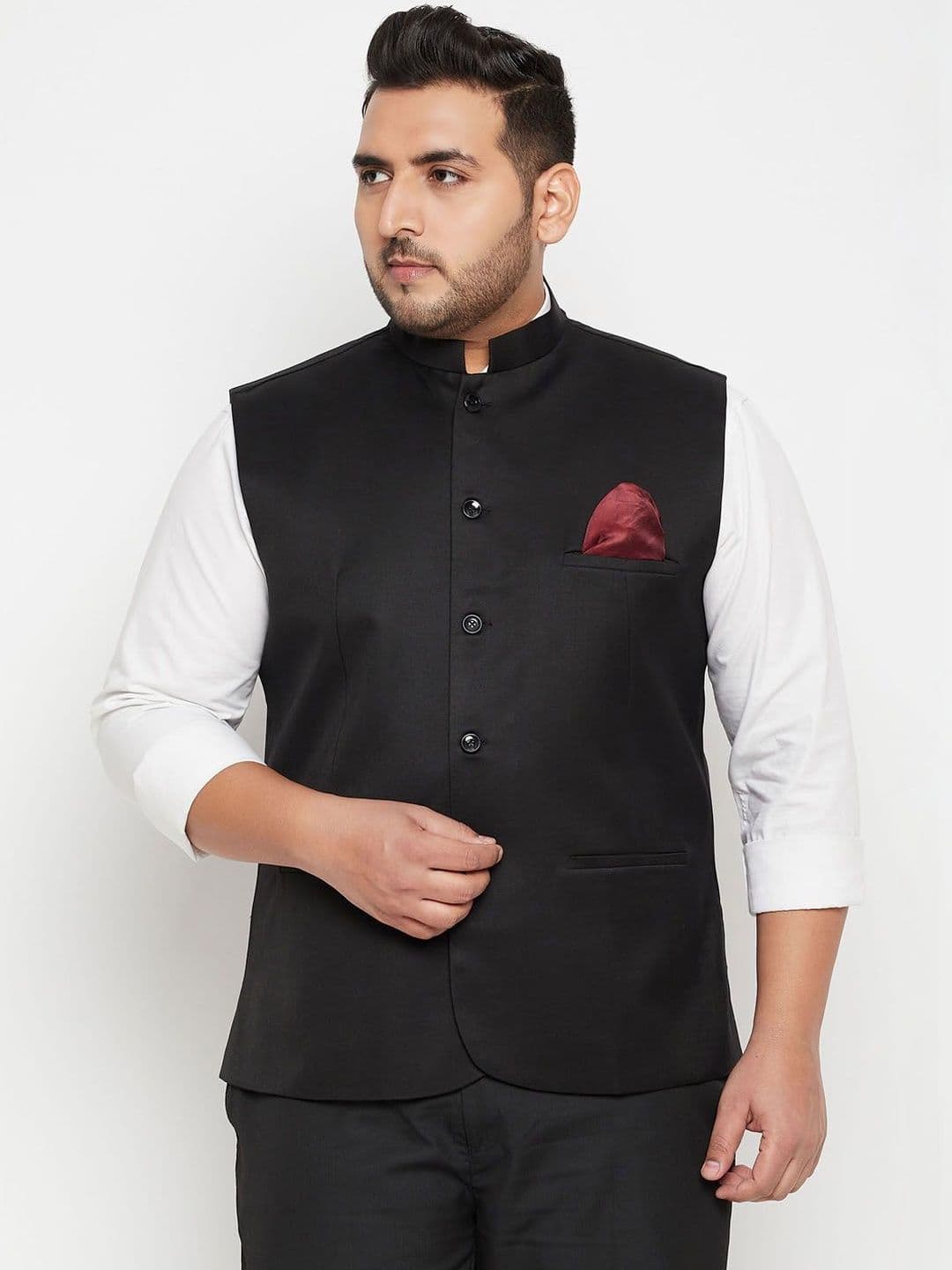 VASTRAMAY Mandarian Collar Neck Woven Nehru Jackets - view 1