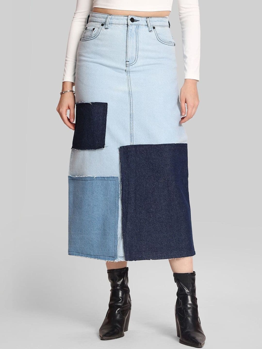 Bene Kleed Women Denim patch Denim Maxi Straight Denim Skirt - view 1
