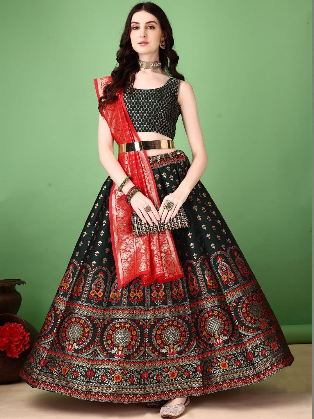 JIVUBA Semi-Stitched Lehenga & Blouse With Dupatta - view 1