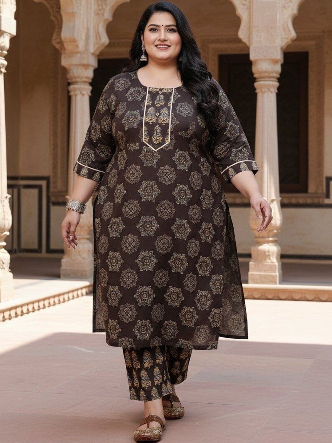 Sztori Women Ethnic Motifs Printed Regular Pure Cotton Kurta with Trousers & With Dupatta - view 1