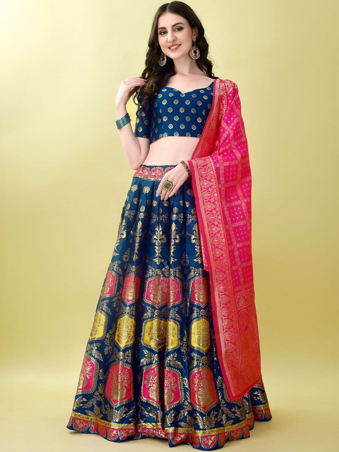 JIVUBA Embellished Semi-Stitched Lehenga & Blouse With Dupatta - view 1