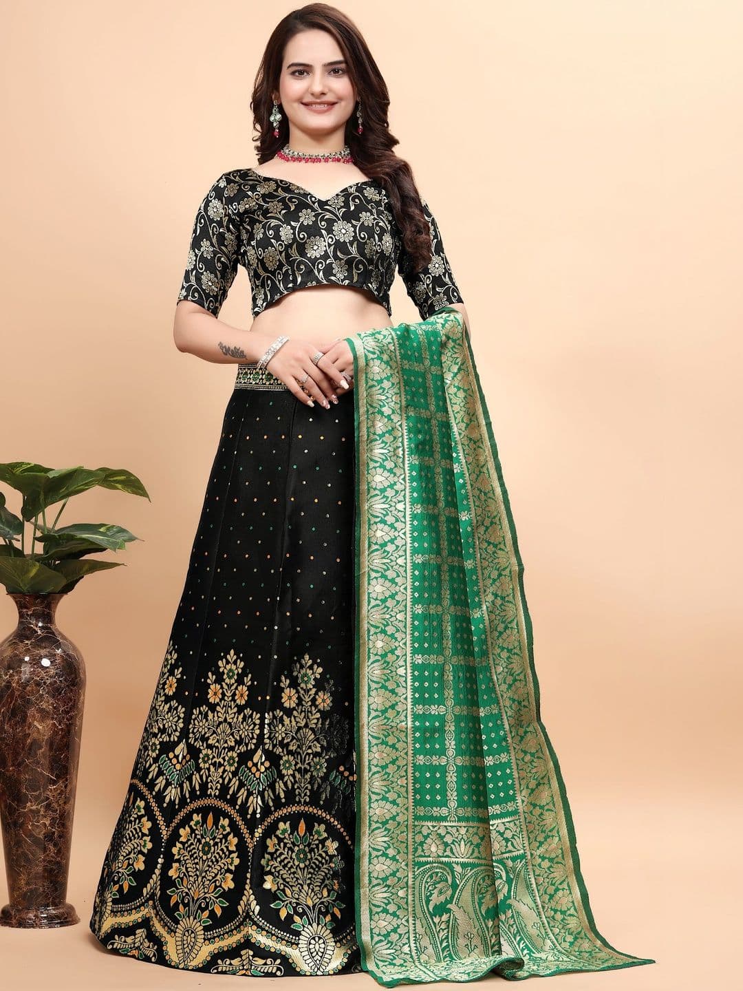 JIVUBA Embroidered Semi-Stitched Lehenga & Blouse With Dupatta - view 1